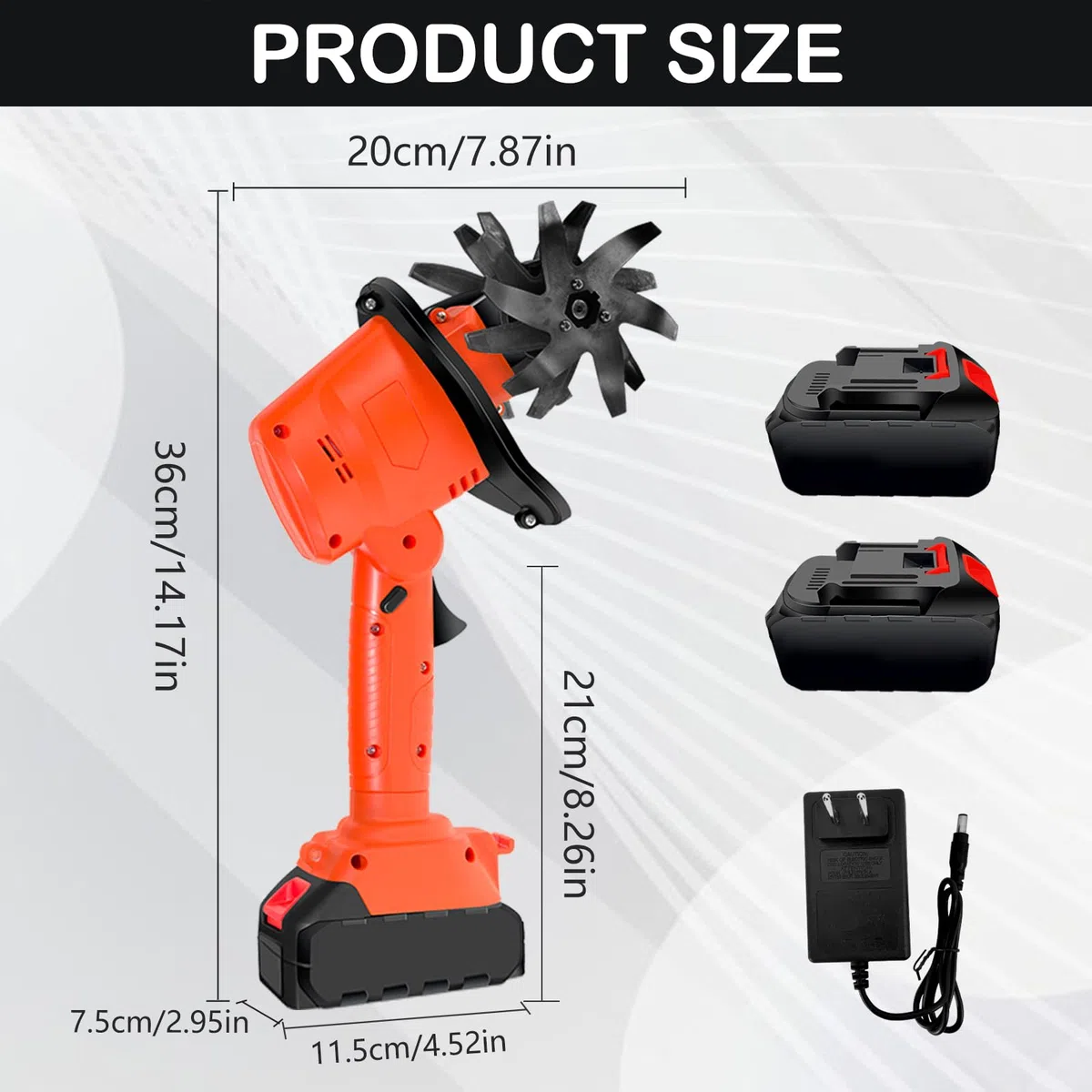 Motozappa a Batteria, 21V Motocoltivatore da Giardino con 2 Batterie 3000mAh Zappatrice Elettrica con 4 Lame in Metallo 10cm Larghezza di Lavoro 10cm Profondità di Lavoro 235 Giri/min Velocità