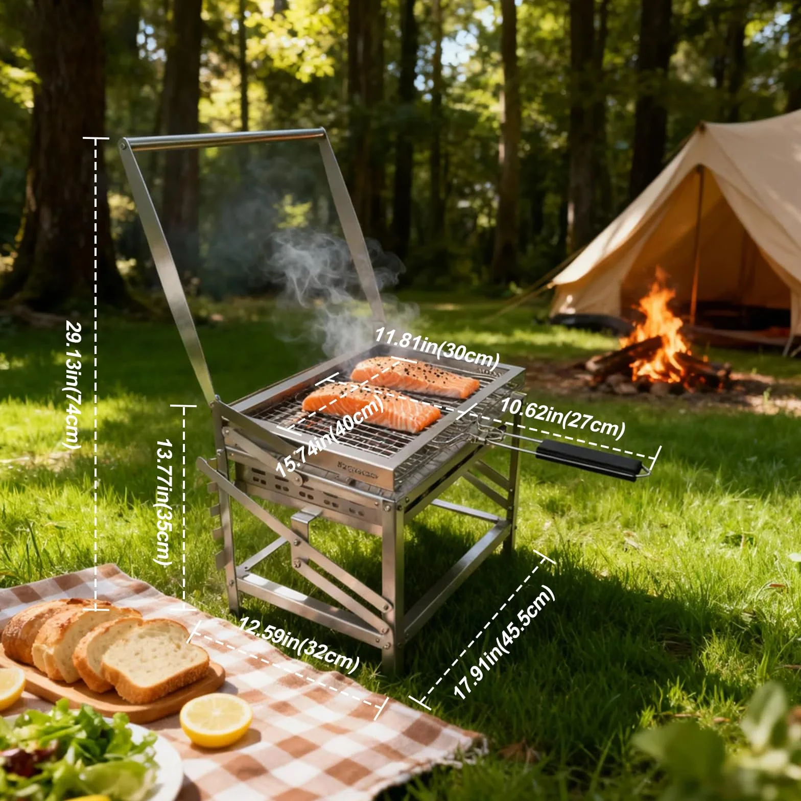 Ergocar Barbecue a Carbonella - Multifunzionale Da Esterno Portatile Ruotabile Con Vassoio a 4 Livelli Regolabile In Altezza Ideale Per Affumicare All'Aperto, Picnic, Campeggio e Barbecue