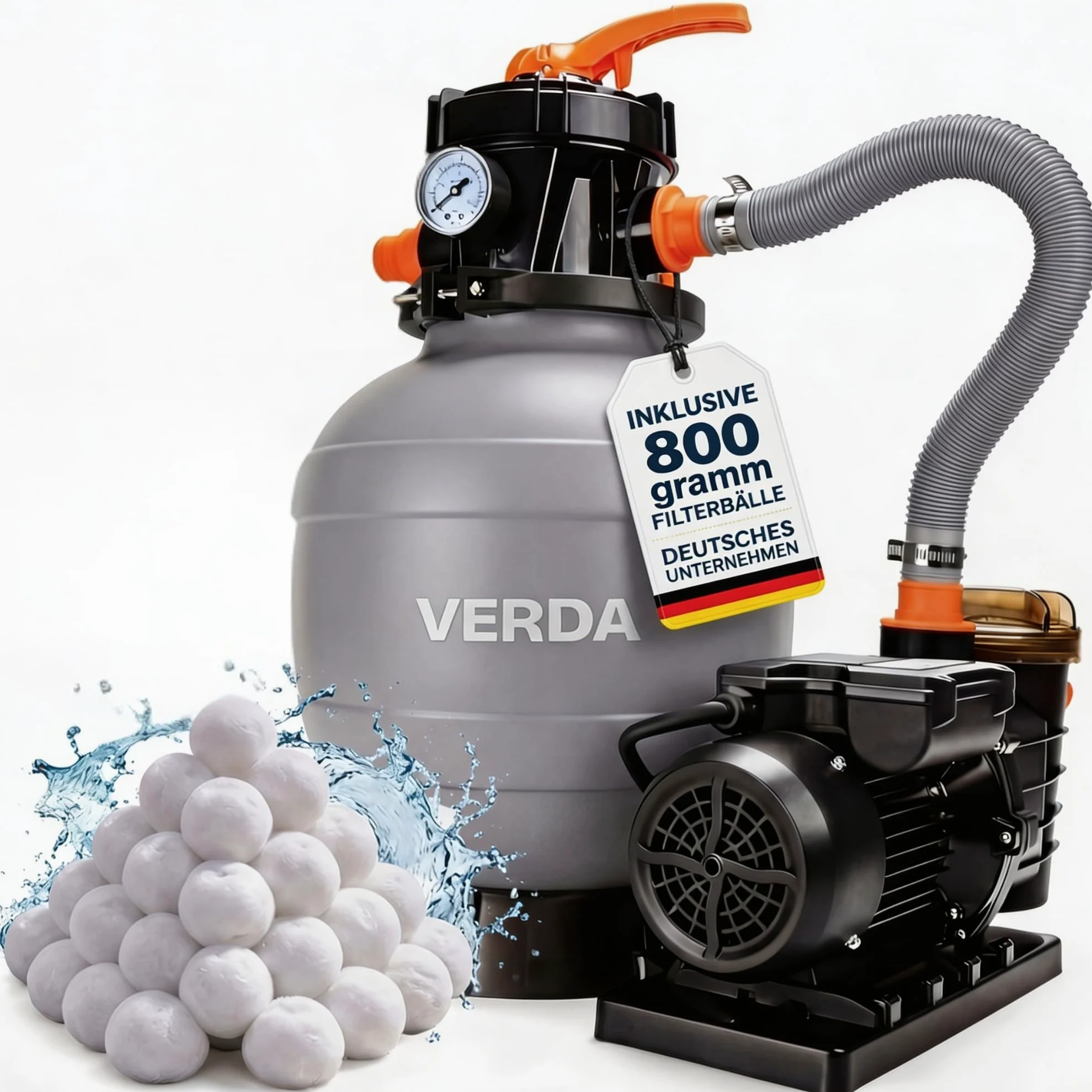 Verda Sistema di filtraggio a sabbia, pompa 10000 l/h, 400 W, con sfere filtranti, 10 m, altezza di mandata 38 mm, attacco 220-240 V, 50 Hz, filtro piscina SN5882