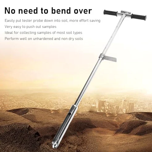 Campionatore di terreno, 105 cm, sonda terra in acciaio inox, campionatore con pedale espulsore e impugnatura a T, per prato, giardino, fattoria
