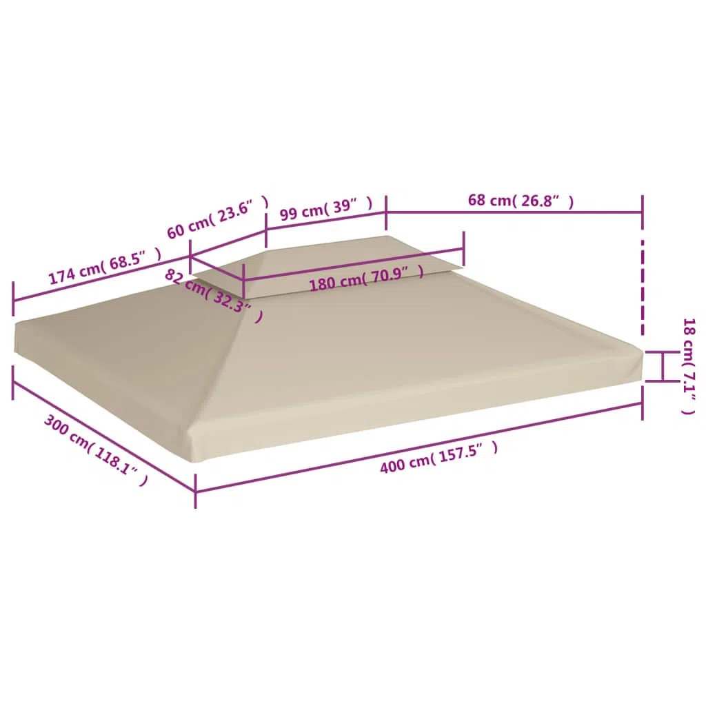 vidaXL Telo di Copertura Beige 3x4m Ricambio Tetto Gazebo Tenda Chiosco