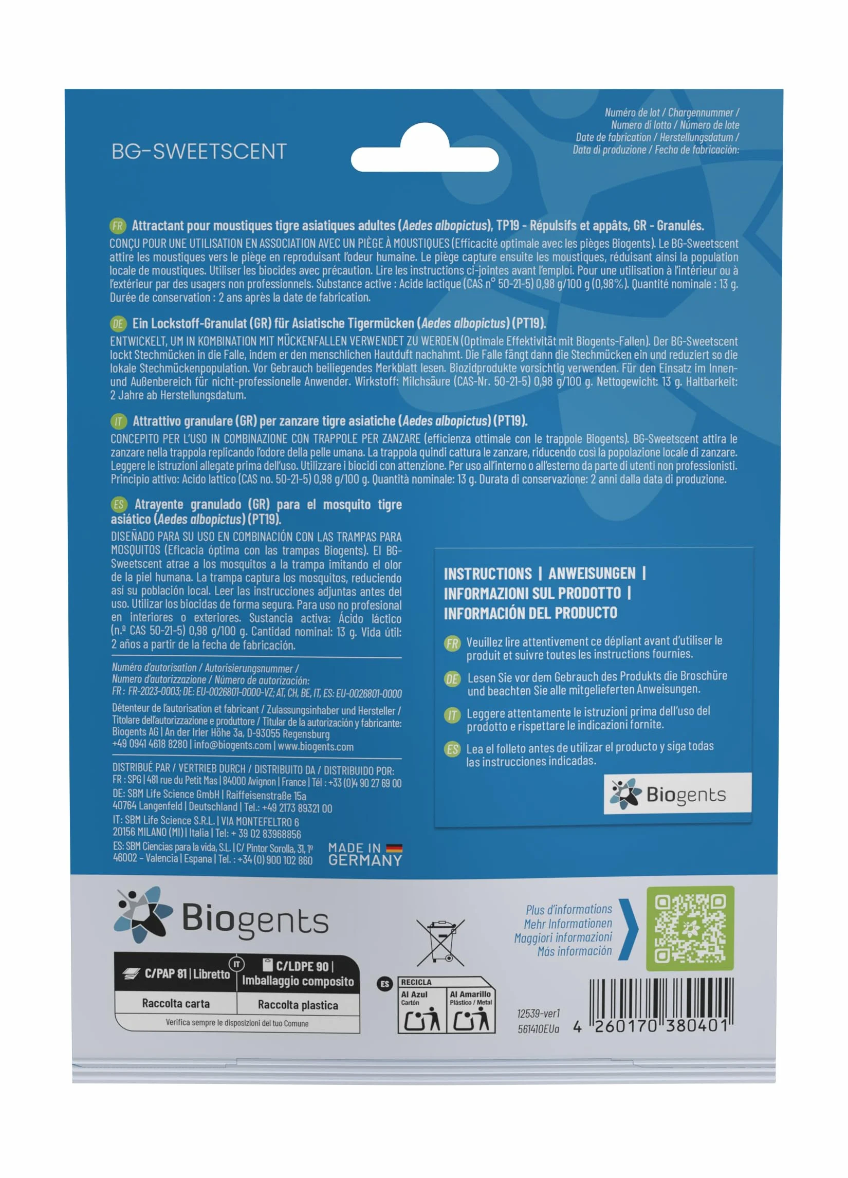 Biogents BG-Sweetscent attrattore zanzare I Set da 3 I attira la zanzara Tigre Asiatica e la zanzara Dengue nella Trappola BG-mosquitaire I Compatibile con Altre trappole