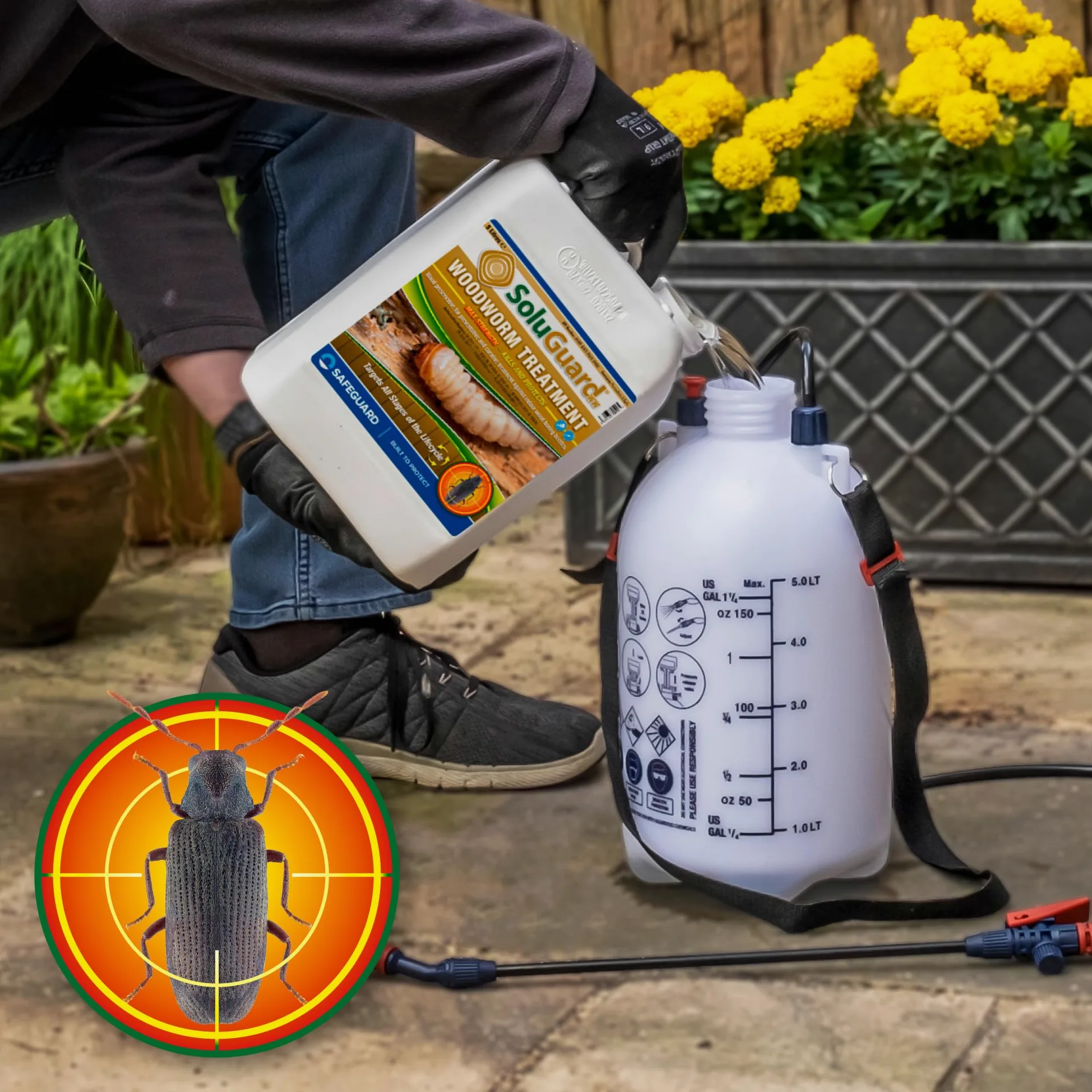Soluguard Antitarlo 2x5L con Spruzzatore - Trattamento Antitarlo e Antitermiti per Legno, Pronto all’Uso, ad Alta Concentrazione, Formula Trasparente