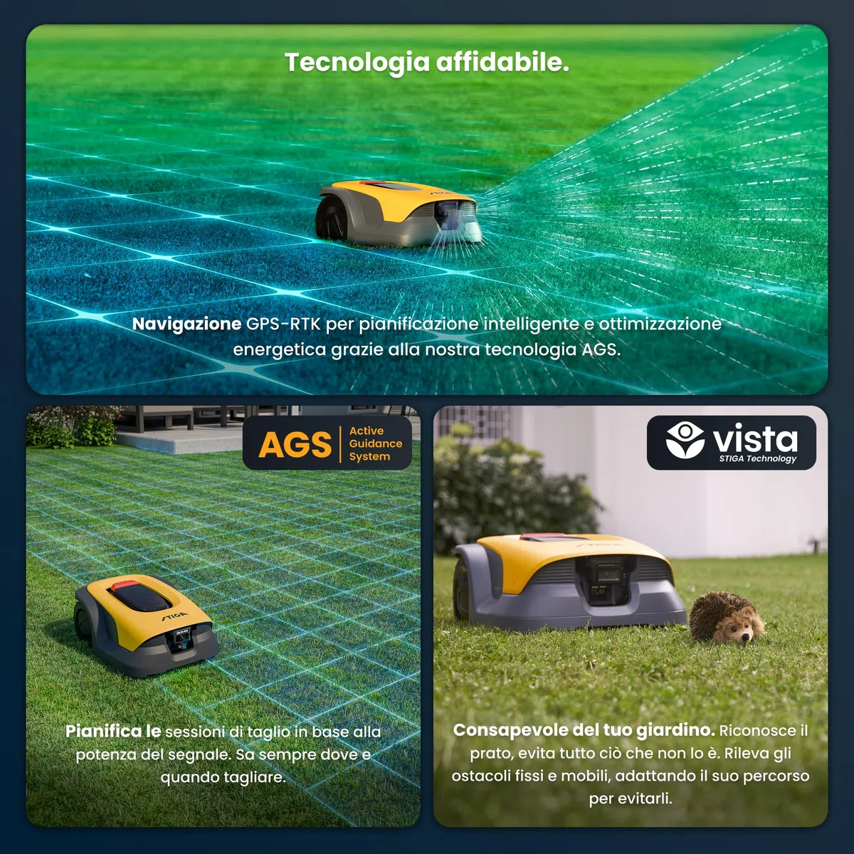 STIGA A 10v a Robot Tagliaerba, 25,2 V, 18 cm – Telecamera AI Integrata, Navigazione Autonoma Senza Cavi, App STIGA.GO – Prati fino a 1.000 m²