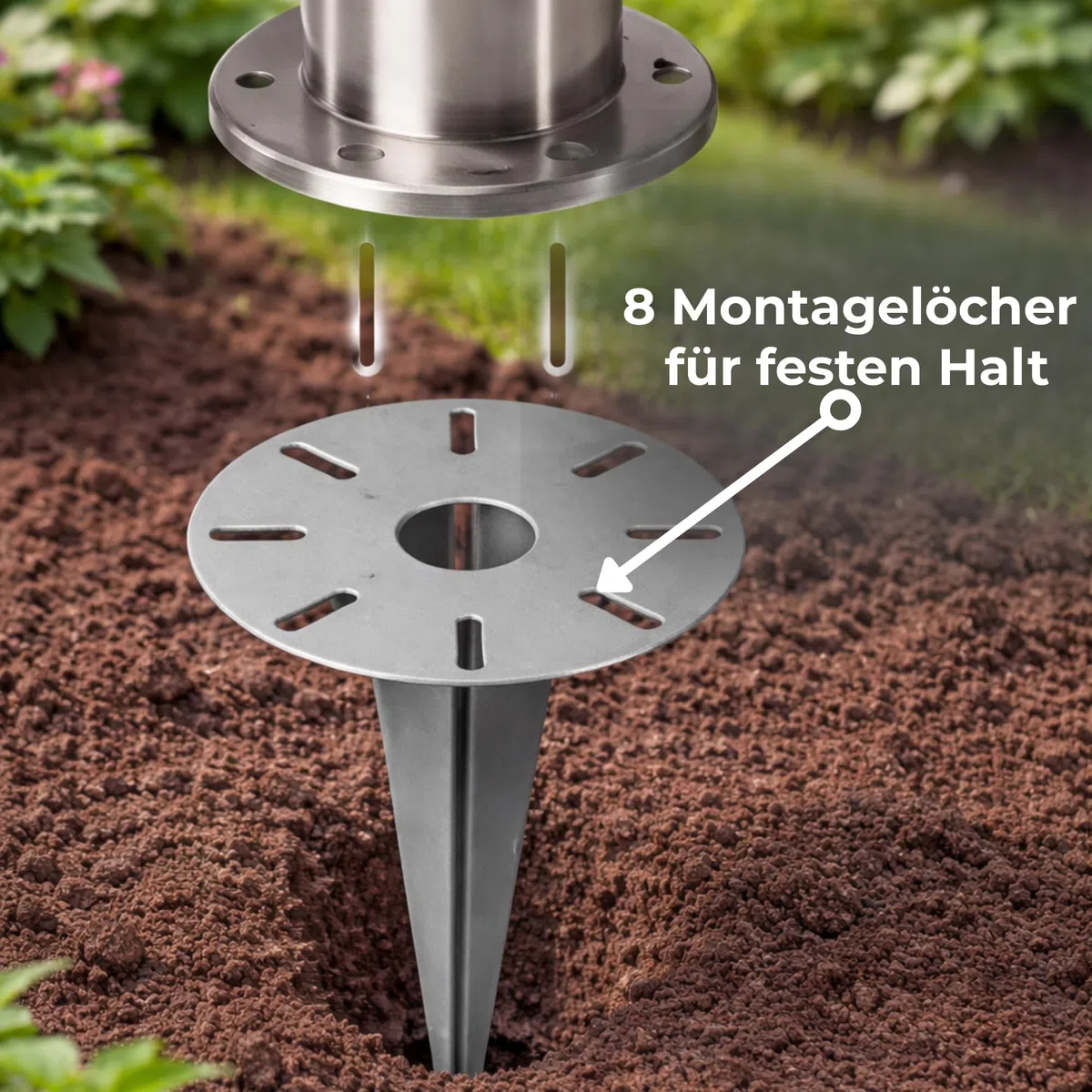Novatool 10 picchetti da terra Ø 15,5 x H 30,5 cm, zincati, fissaggio a terra per lampade a terra, accessori da giardino, accessori da giardino, colonne di ancoraggio, picchetto in acciaio