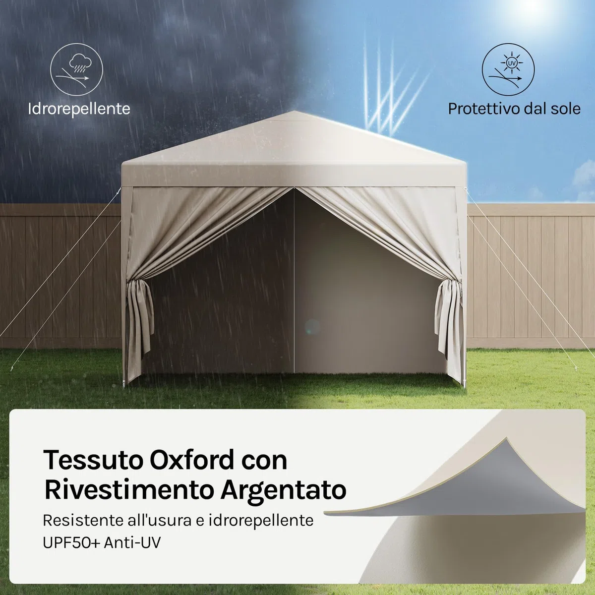 WOLTU Gazebo da Giardino Richiudibile 3x3m Gazebo da Esterno Ferro Regolabile in Altezza Tendone Pieghevole con Telo Impermeabile, Protezione Solare, Facile Montare Beige