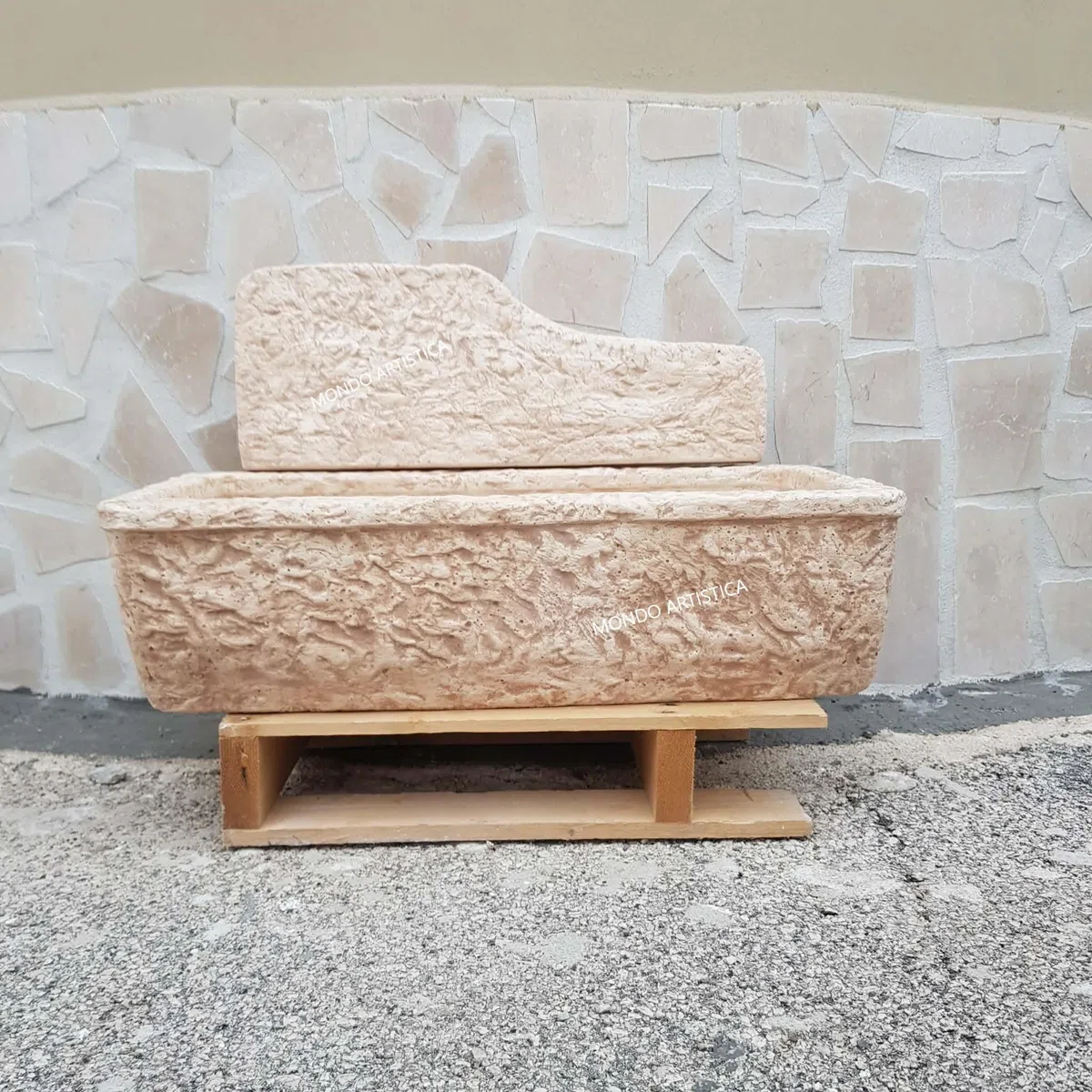 Lavello Lavandino In Cemento, Lavabo, Fontana, Vasca Unica Larghezza 80X40 Altezza 48 CM - Per Esterno Da Giardino Colore Sfumato rosa antico
