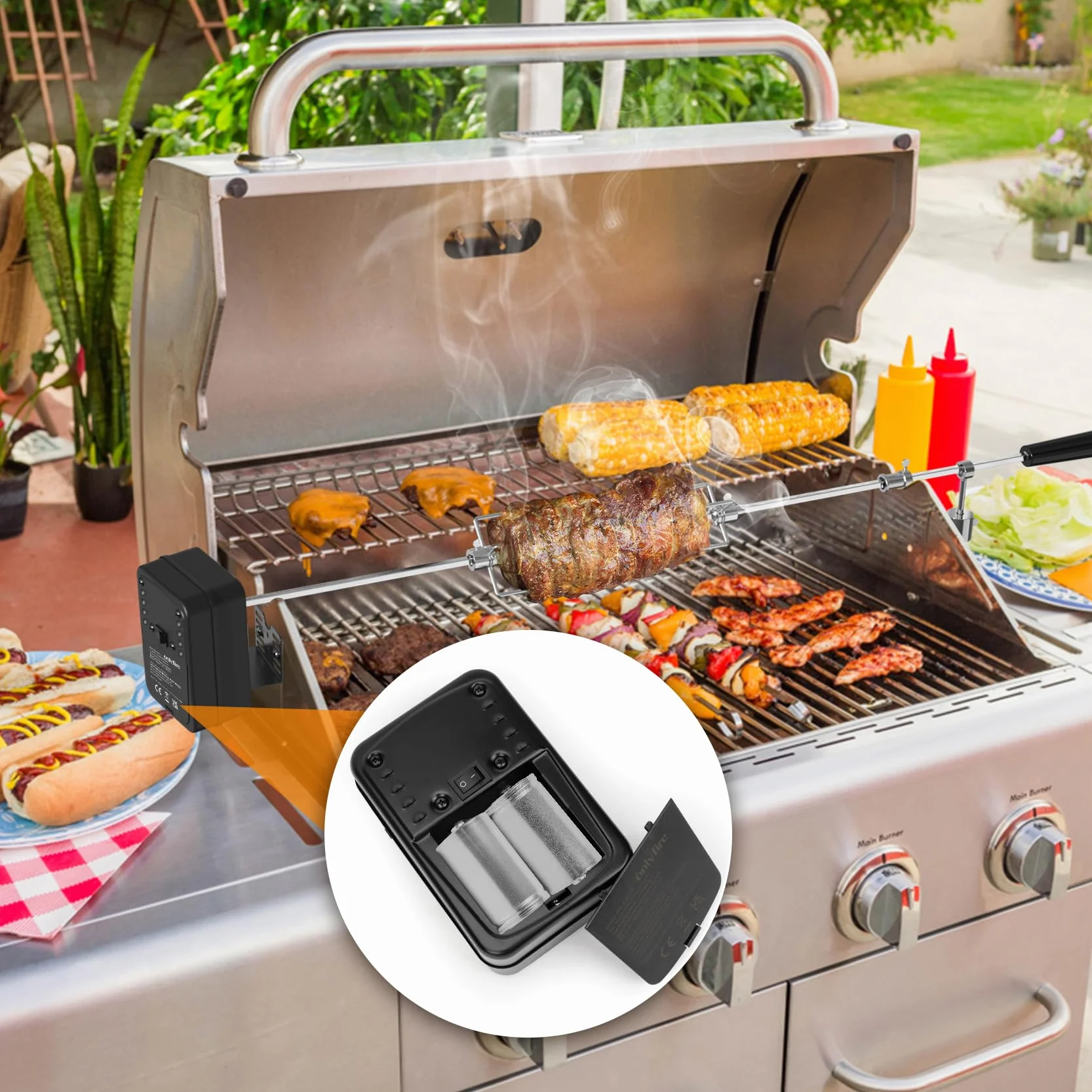 onlyfire Motore Elettrico DC 3-12V 3.5W per Girarrosto Barbecue e Rosticceria, velocità Regolabile