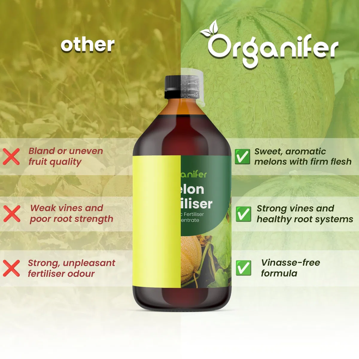 Fertilizzante liquido organico 2x1L per melone – radici forti e piante sane – Organifer