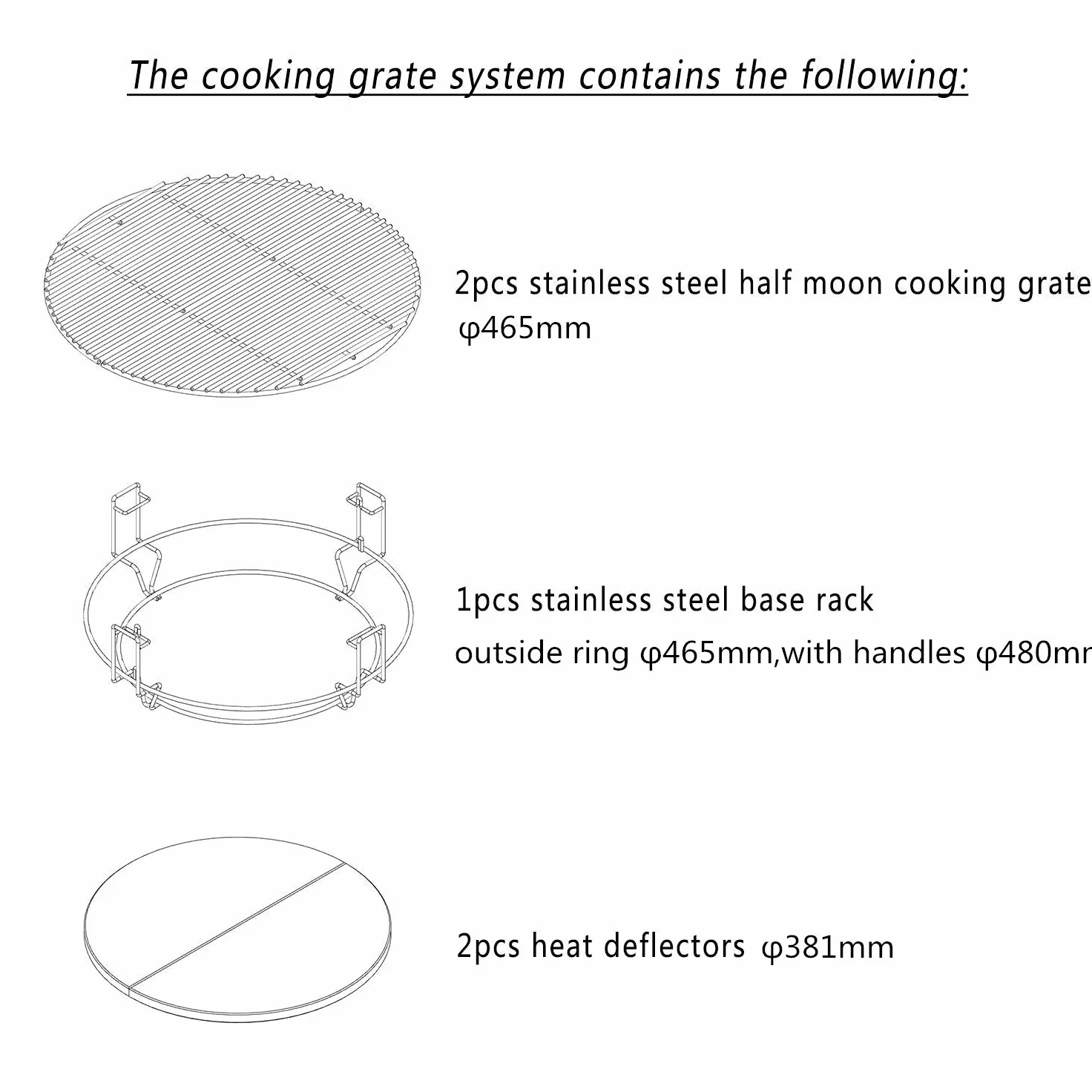 Onlyfire GCG-8552 Griglia Sistema di cottura (2x Griglie, 1x Rack, 2x deflettori di calore) Adatto per Grill in ceramica, Compatibile per Big Green Egg grande, Kamado Joe Classic, Pit Boss K22 ecc.