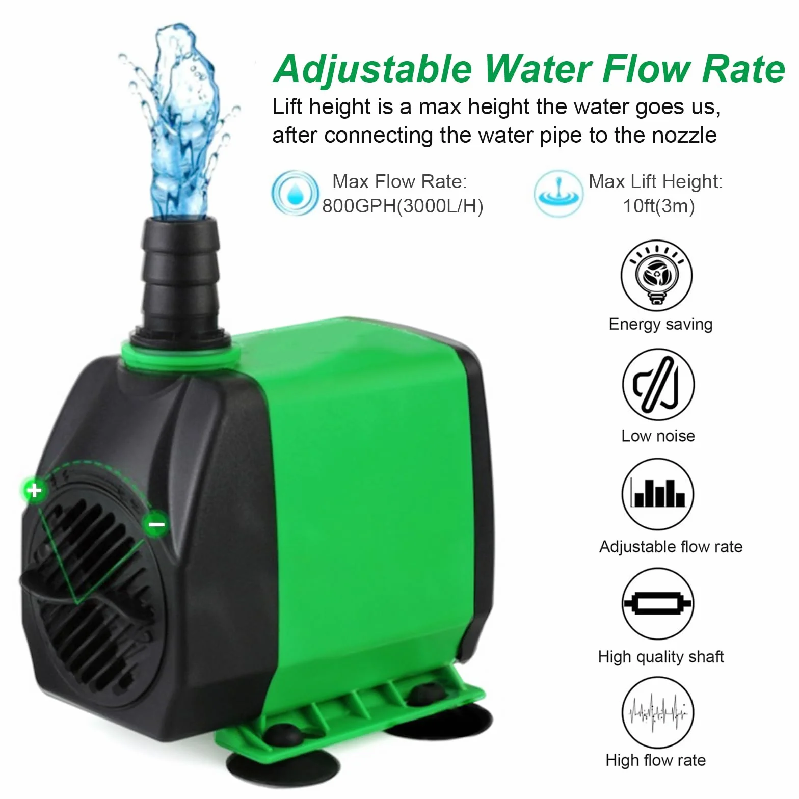 Set cascata per laghetto da giardino, in acciaio inox, pompa per laghetto con flusso d'acqua, set completo, filtro a cascata, fontana d'acqua (senza luci) (pompa da 20 cm, 30 W, 2000 l/h)