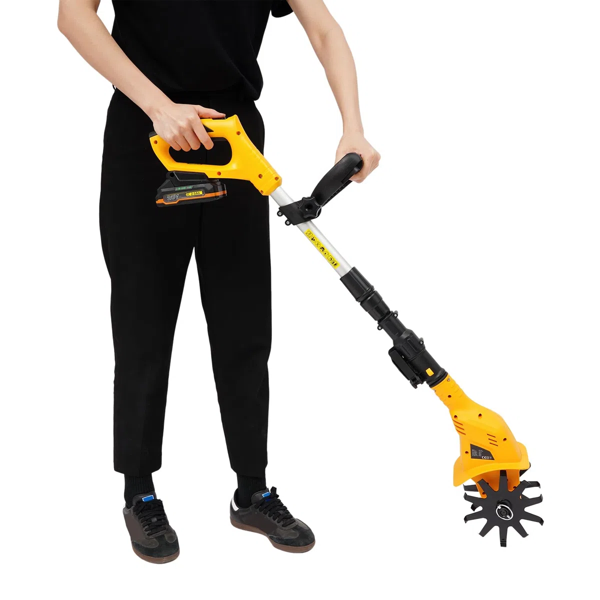 Motozappa, zappa elettrica compatibile con batteria, fresa da giardino, profondità di 25 cm, fresa senza spazzole, timone elettrico manuale per piccole aiuole e giardini