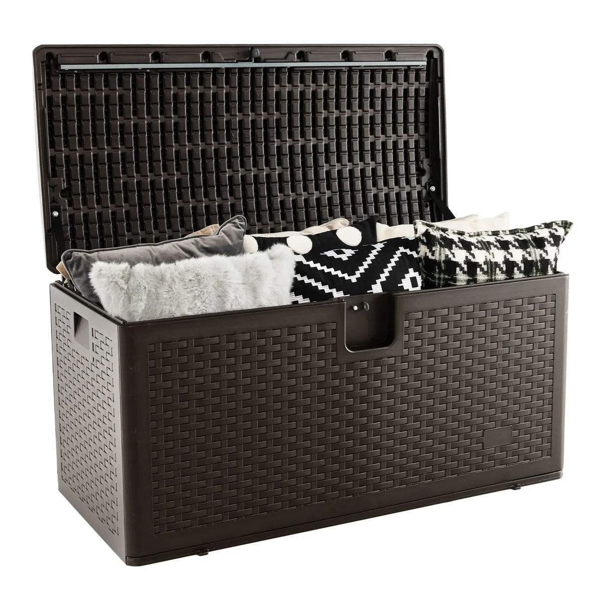 GIANTEX Cassapanca Per Esterni in Metallo e PE Rattan, Contenitore Impermeabile da 276 L, con Chiusura a Chiave, 114 x 54 x 56 cm, Marrone