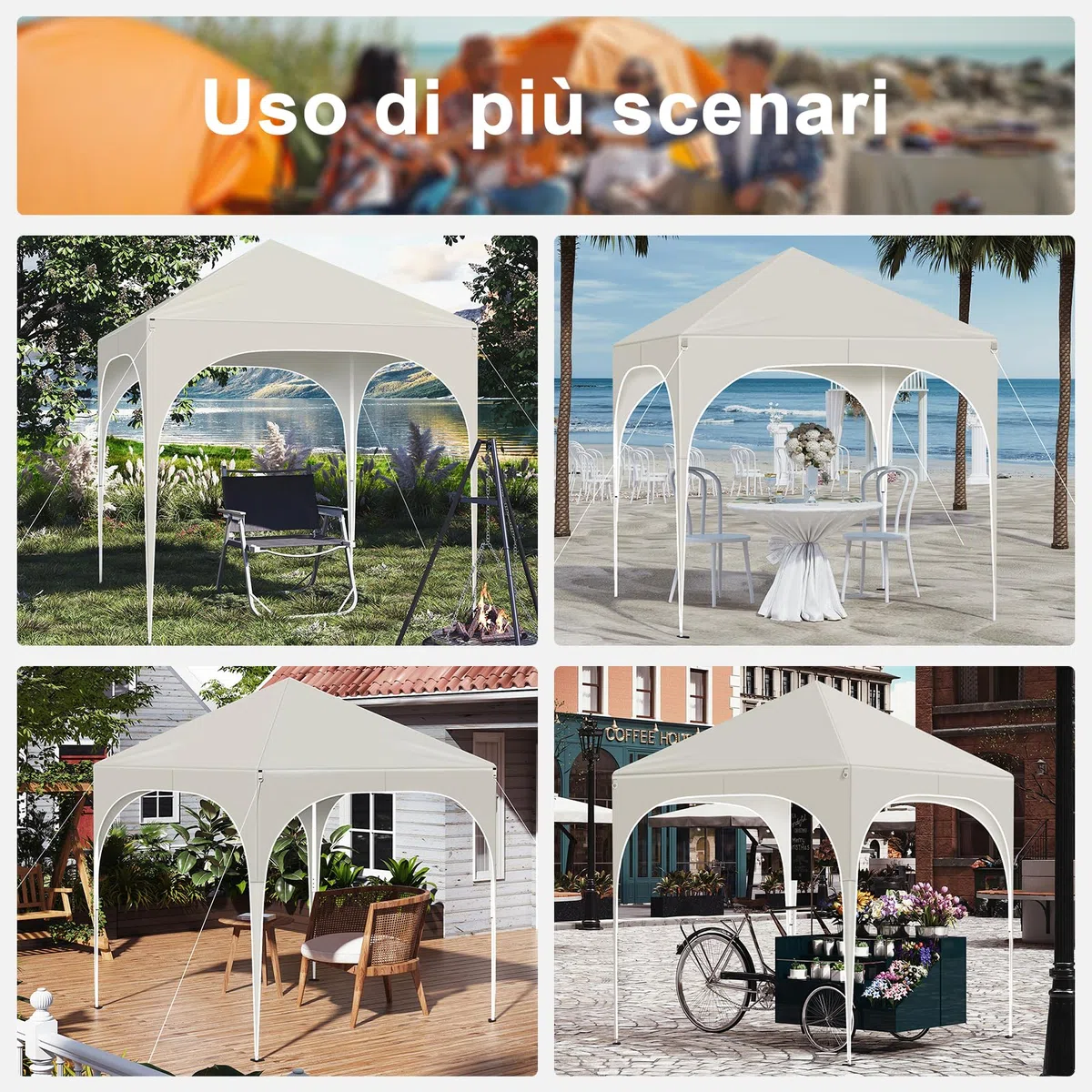 WOLTU Gazebo Pieghevole 2x2m con 4 Pareti Rimovibili - Protezione Solare UPF 50+, Struttura Metallica Anti-Vento, 3 Regolazioni Altezza, Tendone da Giardino/Campeggio/Spiaggia - Beige