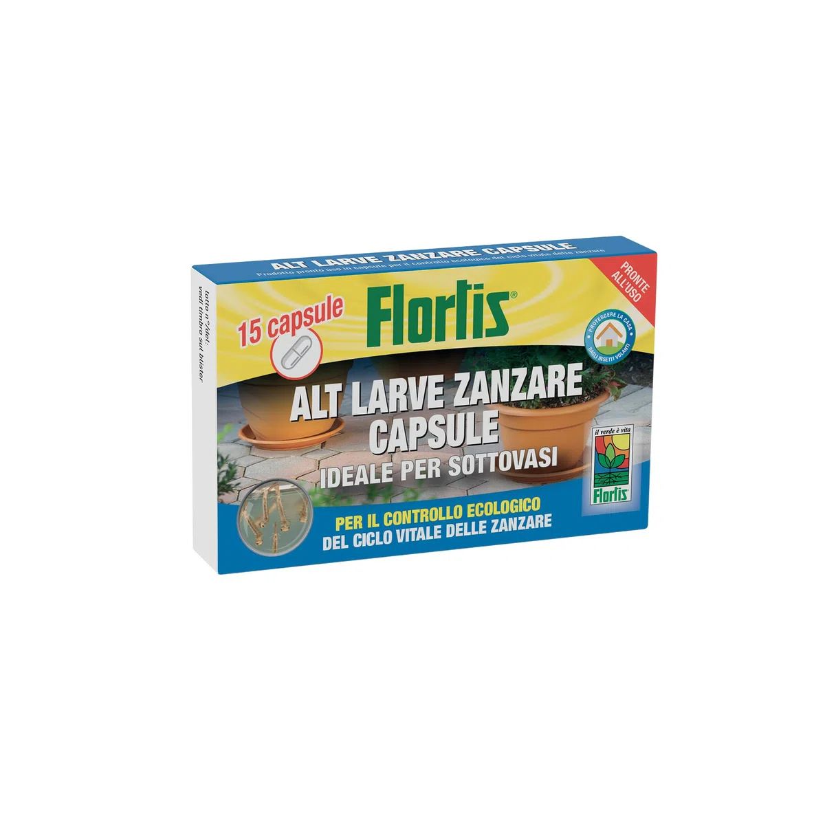 Flortis, ALT Larve e Zanzare Capsule Solubili, Degradabili in Acqua, Controlla il Ciclo Vitale di Larve e Zanzare, Formato da 15 Pz