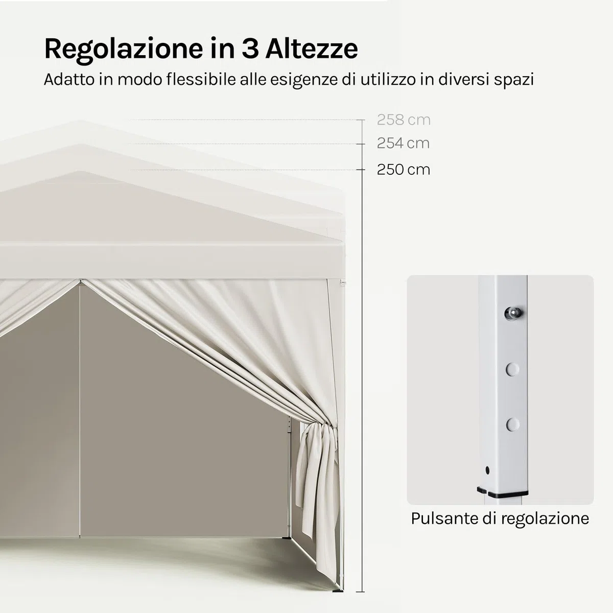 WOLTU Gazebo da Giardino Richiudibile 3x3m Gazebo da Esterno Ferro Regolabile in Altezza Tendone Pieghevole con Telo Impermeabile, Protezione Solare, Facile Montare Beige