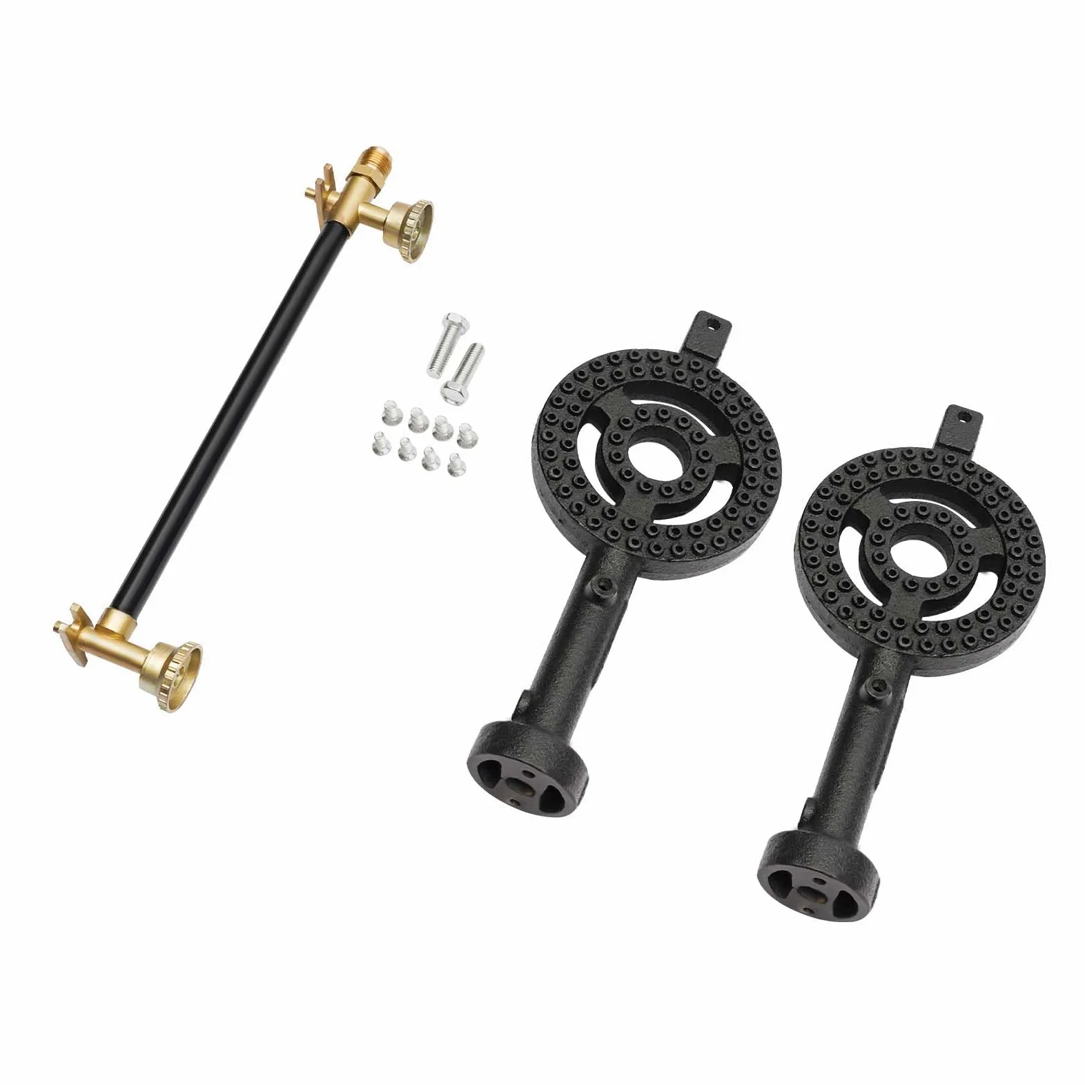 Fornello a Gas da Esterno Nero Fornello a Gas 8000W Bruciatore Doppio in Ghisa con Tubo del Regolatore, Griglia a Gas Portatile da Campeggio per Campeggio Giardino BBQ Gambe Fisse Portatile