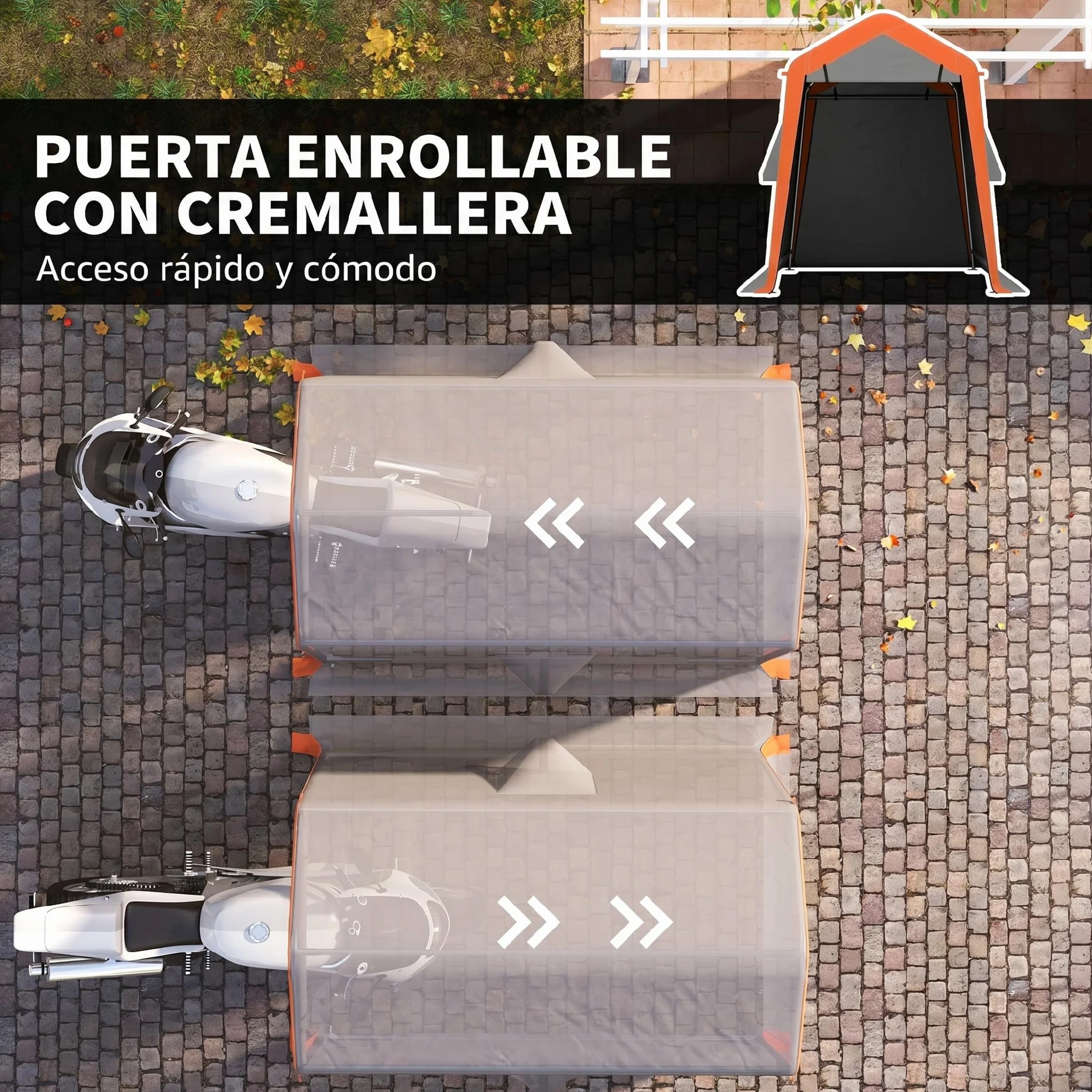 Outsunny Tenda da garage portatile da 2,4 x 1,8 m, impermeabile per auto, con porta arrotolabile con cerniera, finestre, struttura in metallo zincato, UPF30+, grigio chiaro