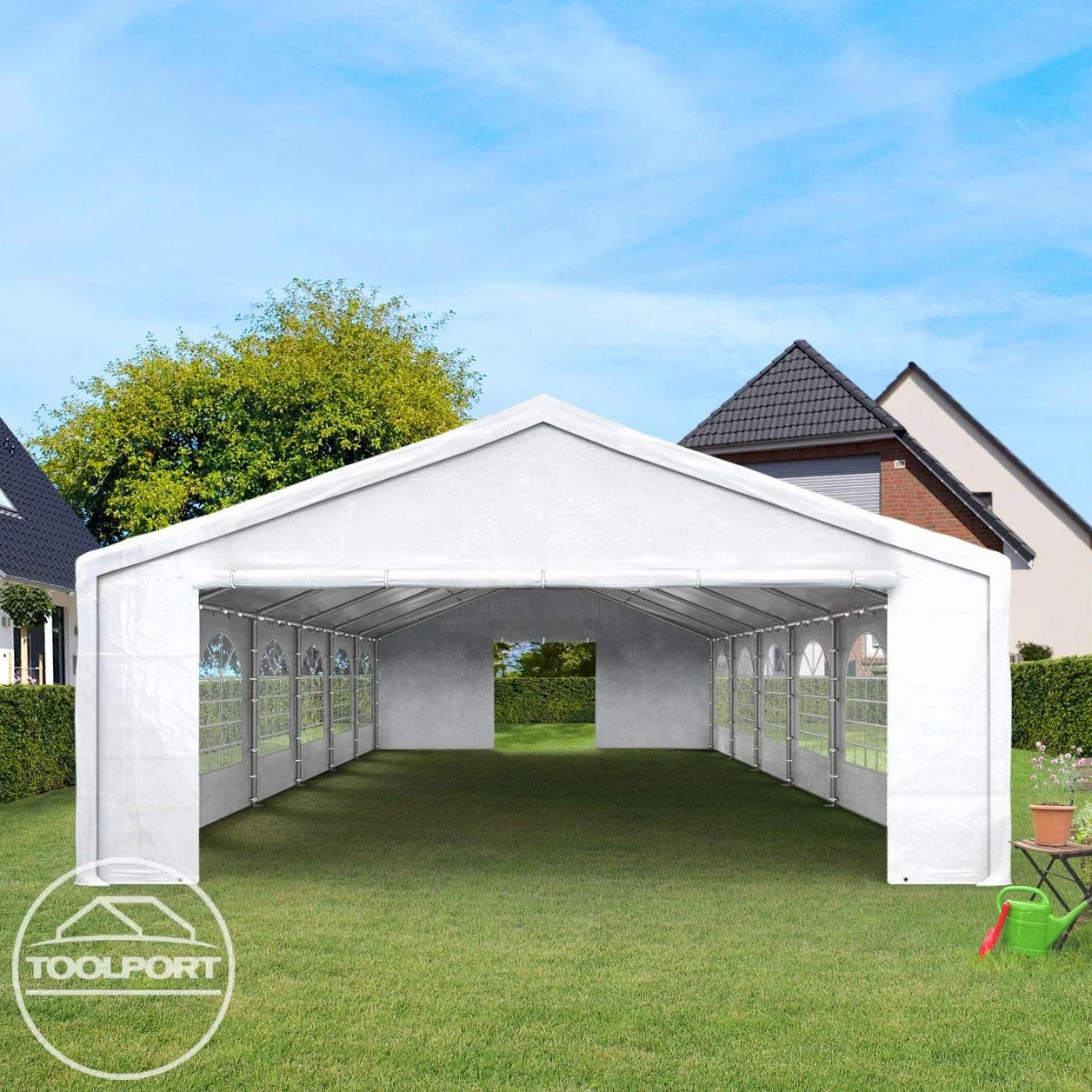 Tendone per feste 4x10 m Gazebo party per sagre, mercati 450 N bianco impermeabile protezione UV