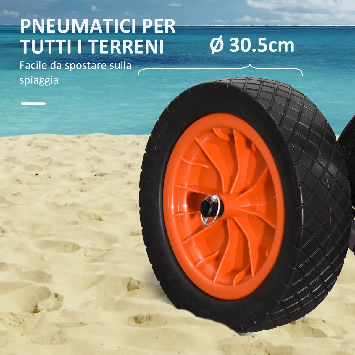 SPORTNOW Carrello da Spiaggia Pieghevole in Alluminio e PU con Tasca in Rete, Manico Telescopico e Cavalletto, 82x67x81 cm, Multicolore