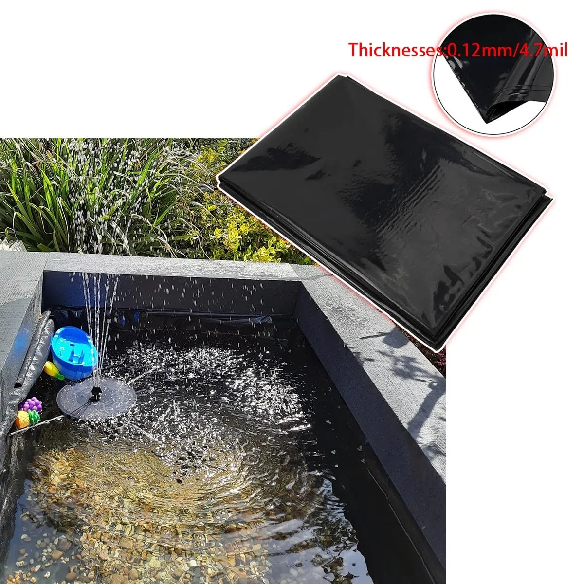 Telo per Laghetto Nero in HDPE 0.12mm 5x5m 10x10m 13x13m Rivestimento per laghetti pre-tagliata Fodera per Laghetto, Resistente ai Raggi UV e alle intemperie, per Paesaggistica Giardini ( Dimensione :