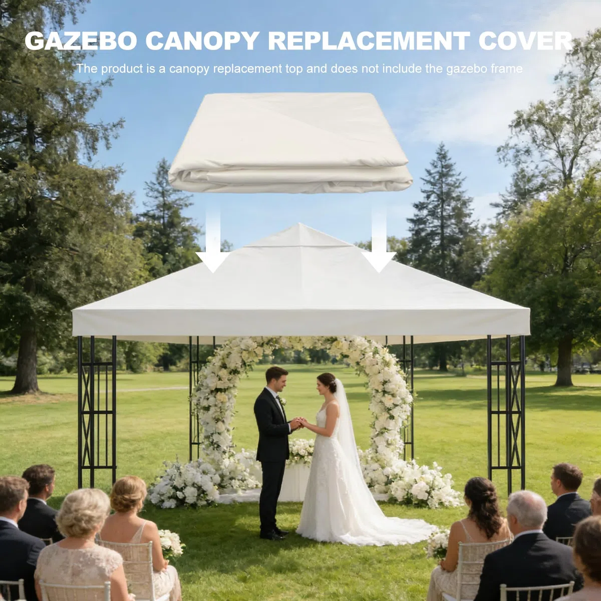 Telo di Ricambio per Gazebo 3x3m, Impermeabile e Anti-UV 300D, Copertura Rimovibile per Pergola con Fascette in Velcro Rinforzate, Ideale per Giardino, Terrazza, Campeggio e Spiaggia,Beige