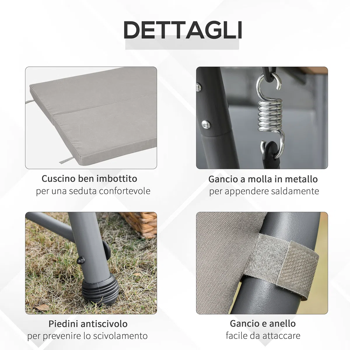 Outsunny Dondolo Letto da Giardino 3 Posti Convertibile in Letto e Tettuccio, Acciaio e Poliestere 218x120x168cm Cachi Chiaro