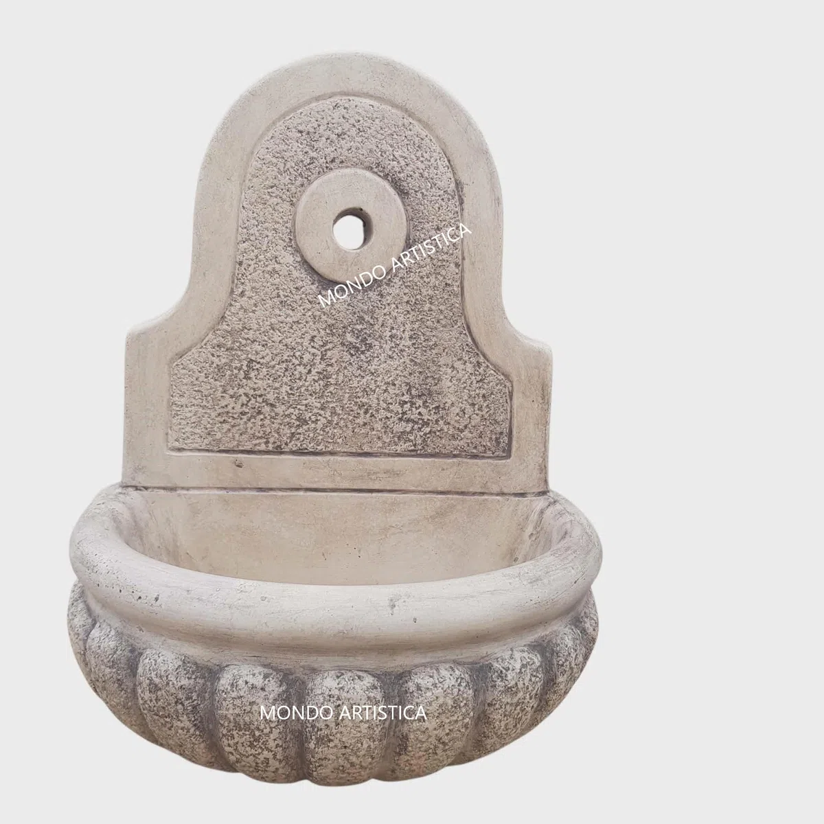 MONDO ARTISTICA Fontana da Parete Sospesa per Giardino, Cemento Bianco e Polvere di Marmo, Piccola, Per esterno altezza 48 cm