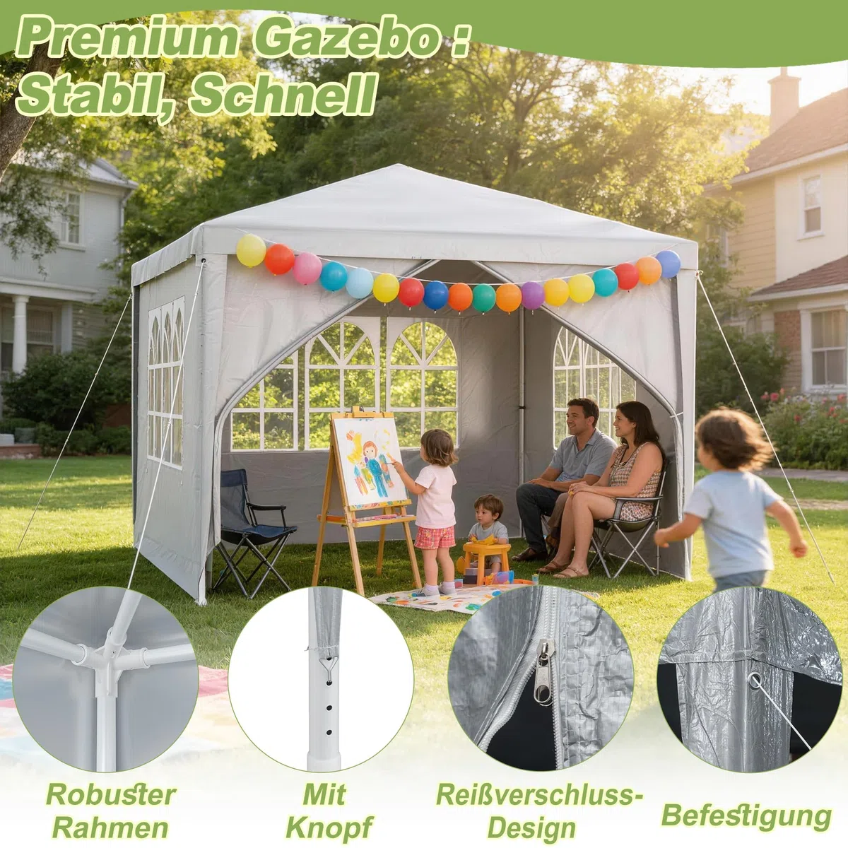 ACXIN Gazebo da giardino, 3 x 6 m, con 6 pannelli laterali, impermeabile, robusto telaio in acciaio, protezione solare e resistente alle intemperie, tessuto Oxford, gazebo da giardino o barbecue per