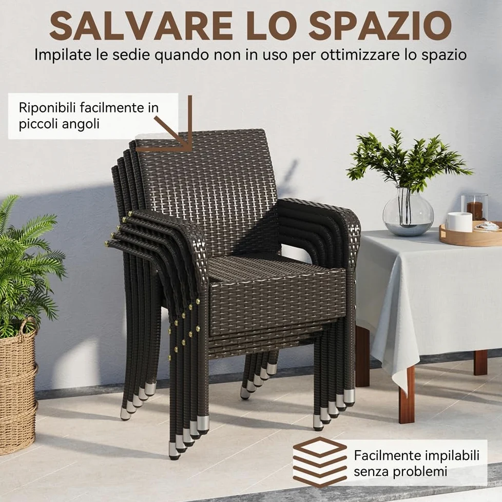 Yaheetech Set di 2 Sedie Impilabili in Rattan Sedia da Giardino con Braccioli Piedini Regolabili e Schienale per Giardino Balcone PatioTerrazza Marrone