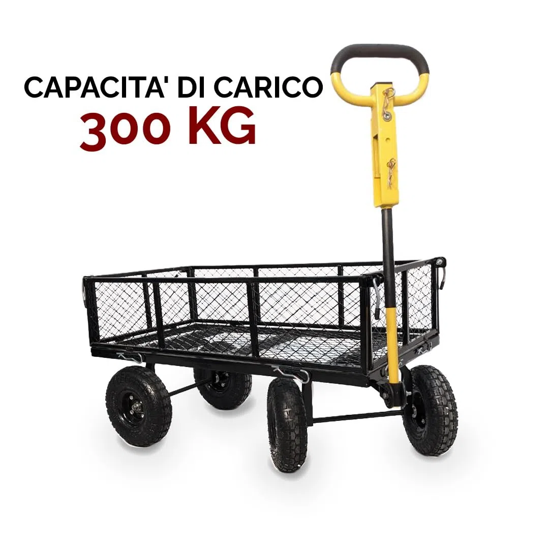 CARRELLO A MANO CON SPONDE LATERALI RIBALTABILI CARICO MAX 300 KG PORTA PACCHI PORTA TUTTO CARRETTO DA GIARDINO