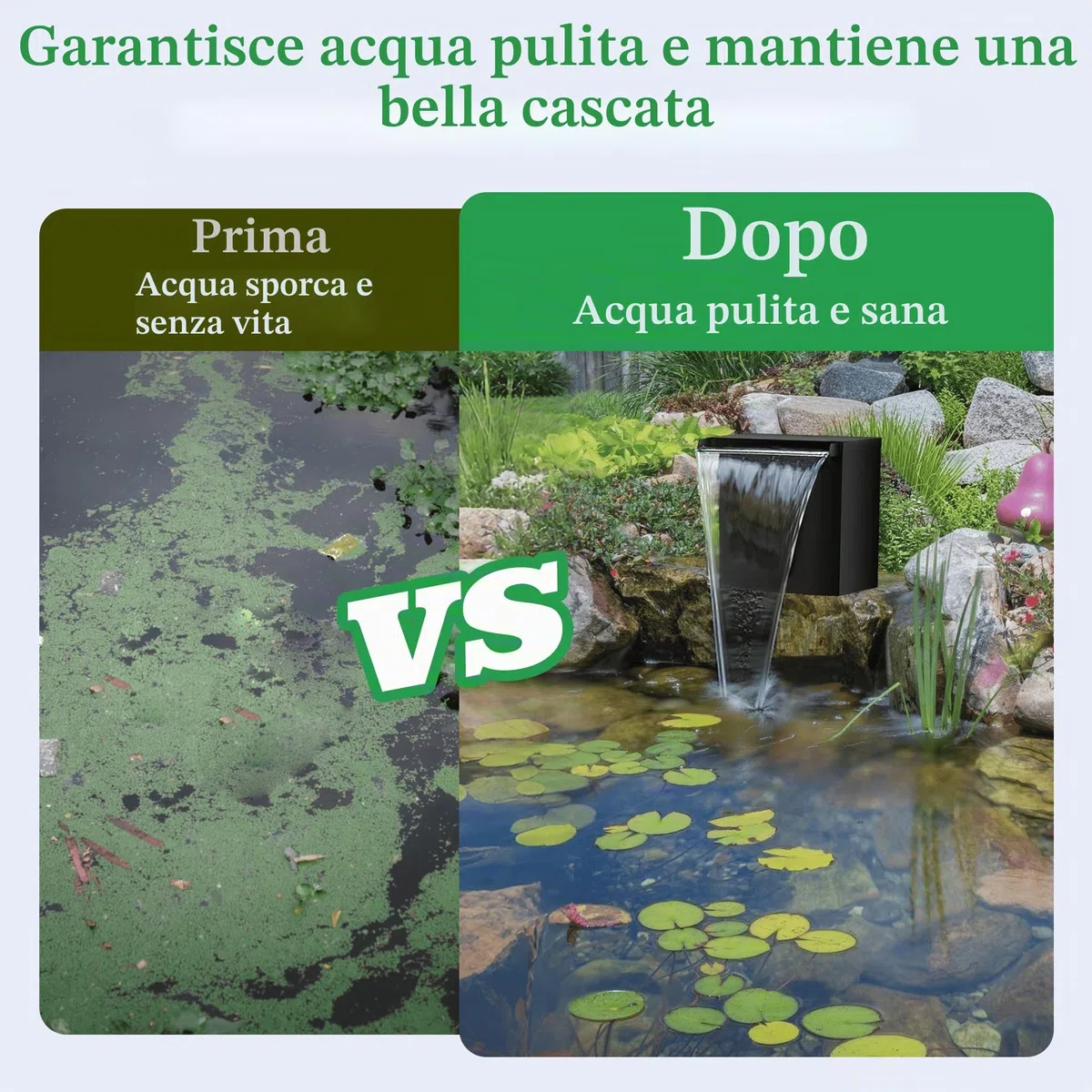 Biling Set Completo per Stagno, Acciaio Inossidabile Cascata con Filtro per laghetto, con Pompa per laghetto da 80 W, 4500 l/h, cascate, ruscelli da Giardino, Gioco d'Acqua