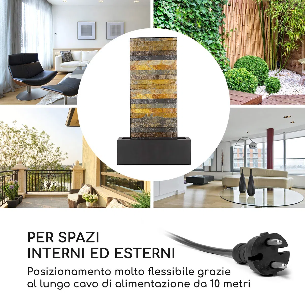 Blumfeldt Raincastle - Fontana Decorativa da Giardino e da Interni, Circolazione Continua Acqua con Loopflow Concept, 12 LED, Pompa da 8W, Protezione: IPX8, Metallo Galvanizzato, Ottica in Mattoni