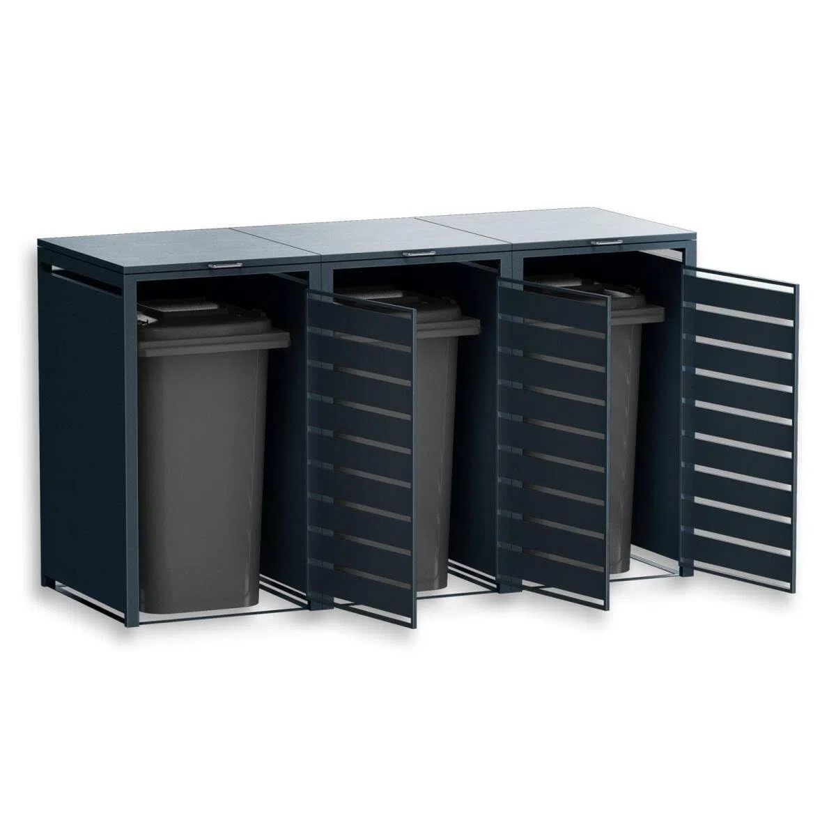 Metzler box pattumiere design antracite & effetto legno 3x240L, acciaio verniciato a polvere, robusto e chiudibile