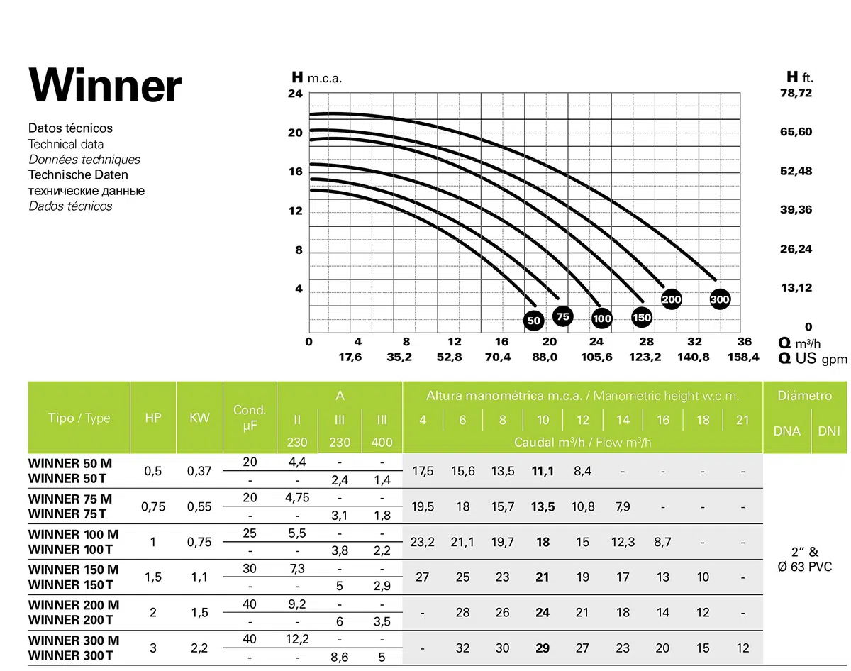 Winner Saci pompa per piscina 1 HP Monofase