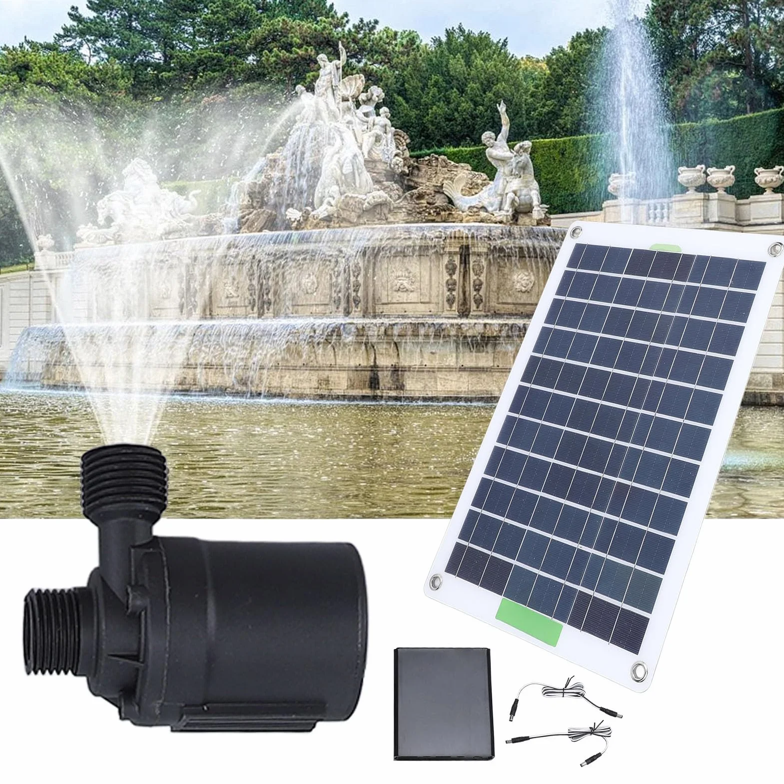 Pannello Solare da 100W Silicio Monocristallino, Kit di Pompe per Acqua Solare a Sollevamento da 5 M con Scatola di Accumulo di Energia per Piscina da Giardino, Circolazione