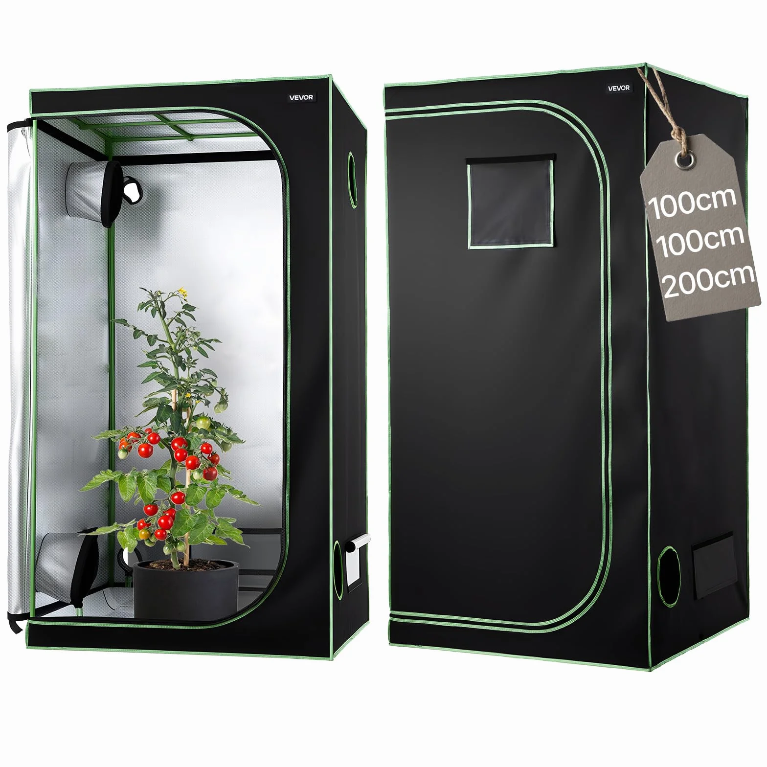 VEVOR Tenda da Coltivazione 100x100x200 cm Tenda da Coltivazione per piante da Interno con Finestra di Osservazione, Vassoio da Pavimento, Cerniera, Mylar Riflettente 600D, per Fiori e Verdure