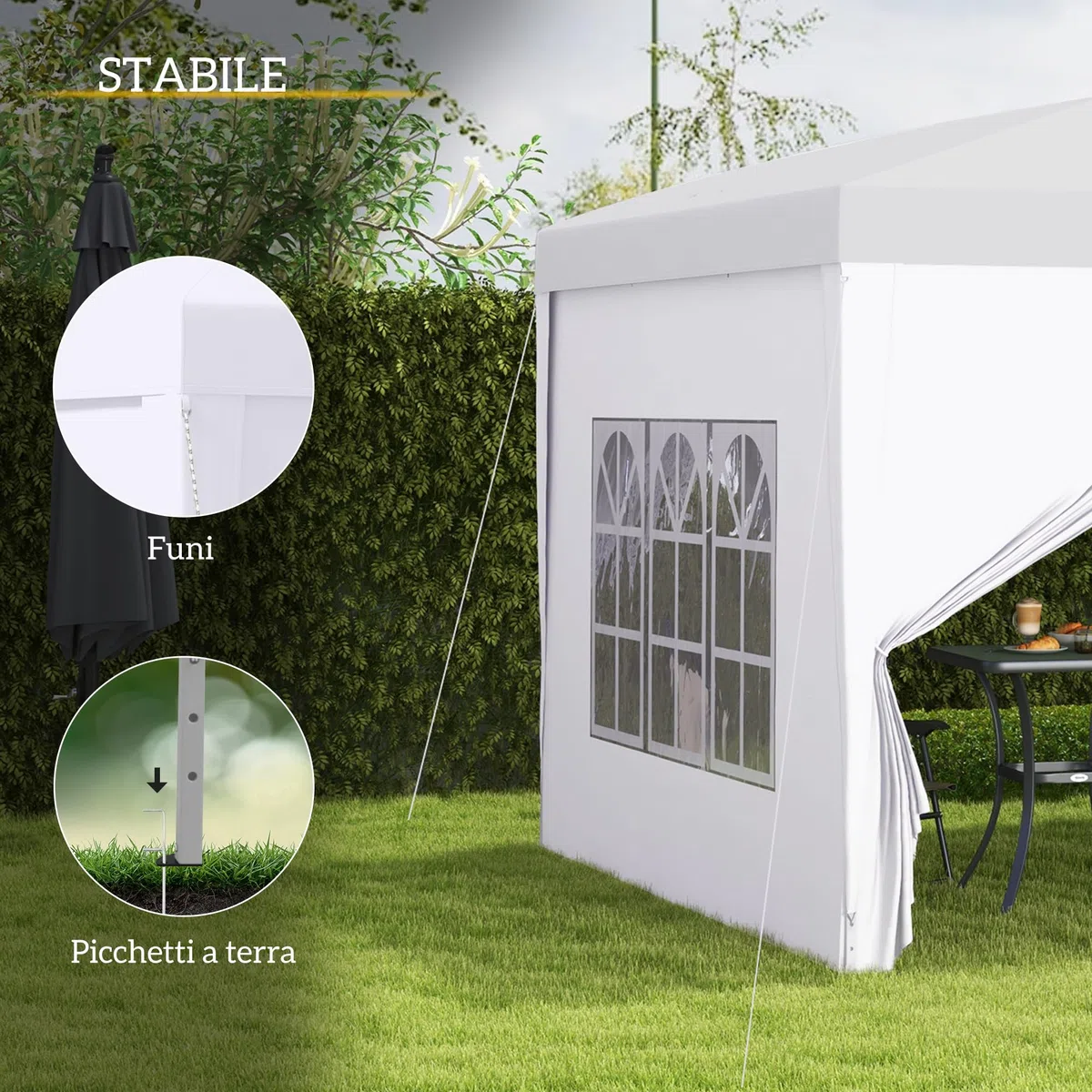 Outsunny Gazebo Pieghevole 3x3 Pop Up con 2 Porte e 2 Finestre, 4 Pannelli Laterali e Borsa da Trasporto, Gazebo da Esterno in Acciaio e Tessuto Oxford, per Giardino, Feste, Campeggio, Bianco
