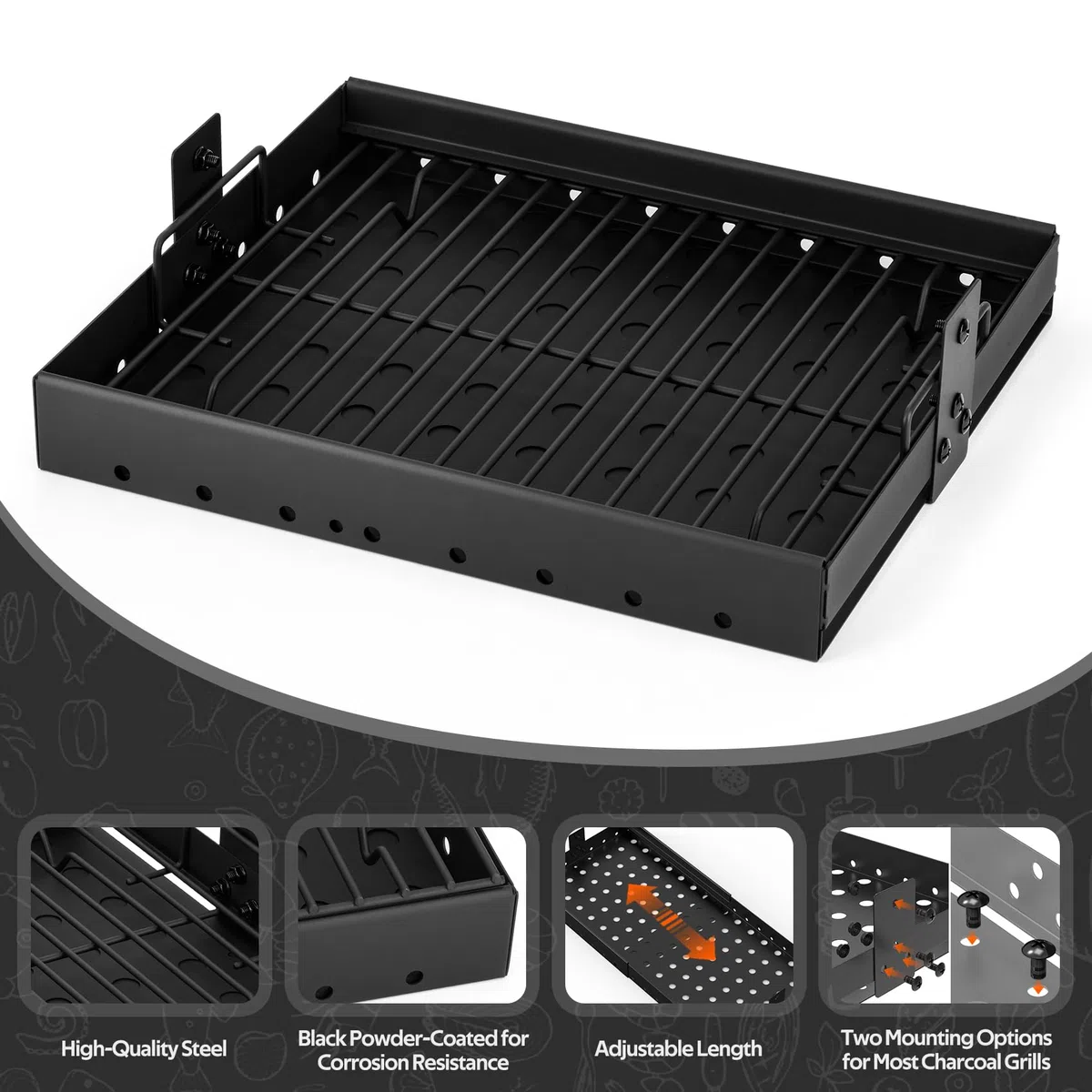 Onlyfire Vassoio per carbone estensibile da 15-28 pollici per PS9900 47183T-21, cestino nero per carbone con rivestimento ad alta temperatura per parti di ricambio HC4518L PS9500
