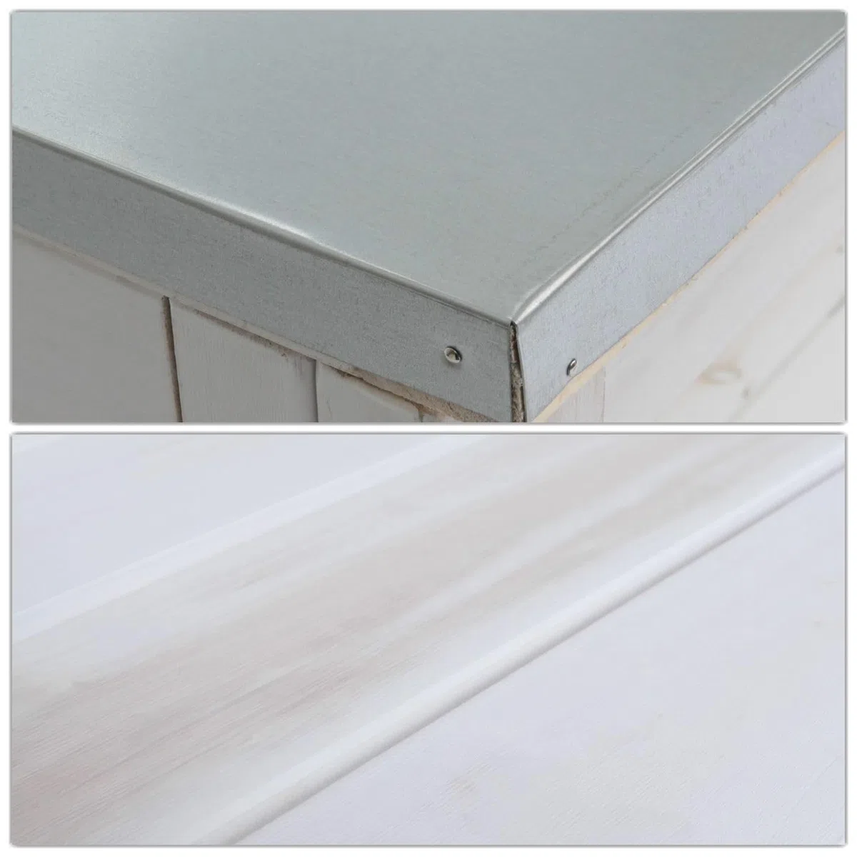 Mendler Tavolo giardinaggio piante HWC-N55, scaffale per fiori, piano zincato legno certificato MVG, 117x102x56cm - bianco