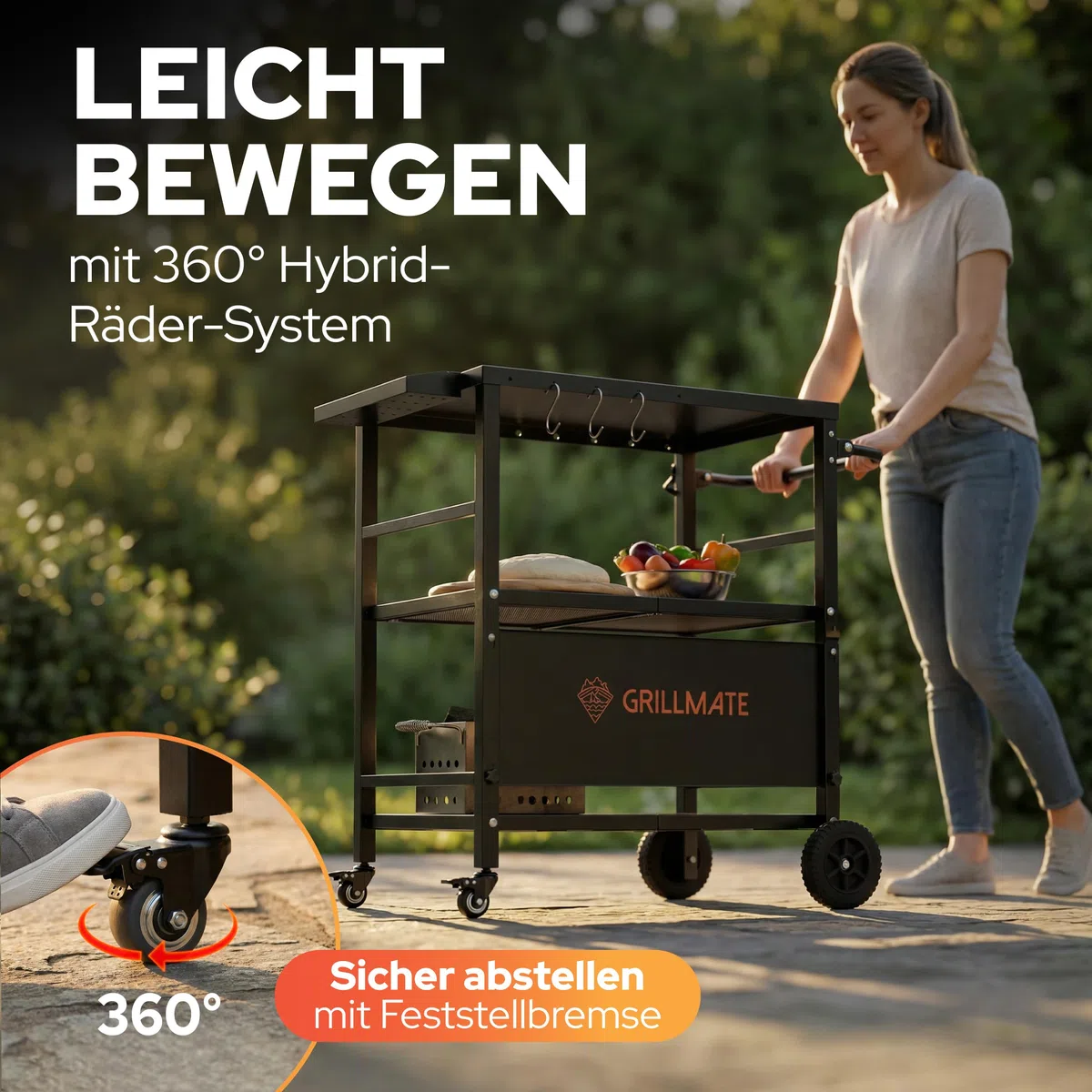 GRILLMATE Tavolo da barbecue per esterni, resistente alle intemperie, pieghevole, carrello per barbecue, barbecue a gas, forno per pizza, tavolino per balcone, resistente alla ruggine, portatile