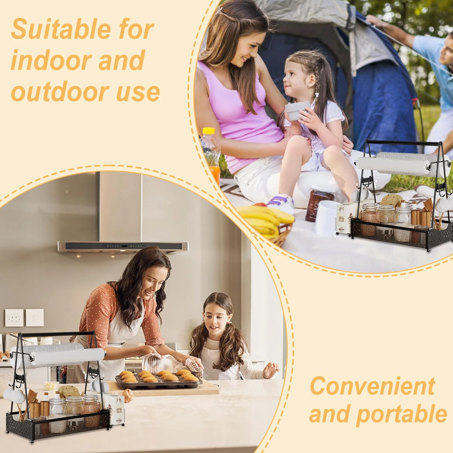 Grill Caddy, contenitore per utensili da barbecue, con porta asciugamani di carta e 4 ganci, in metallo, accessori da campeggio, organizer per cucina all'aperto