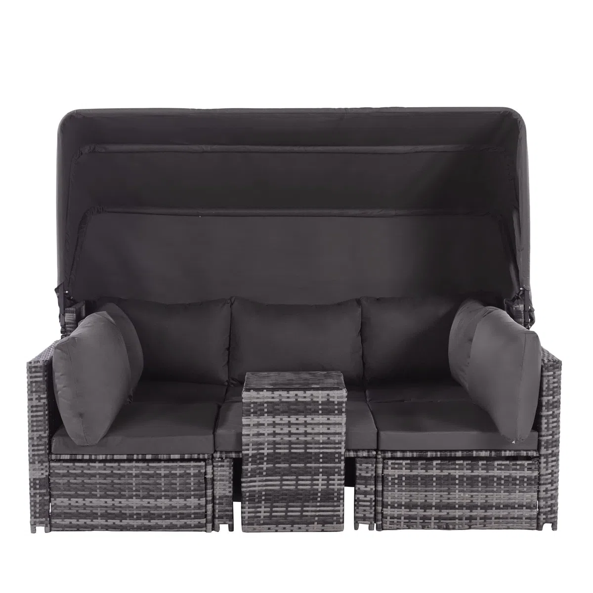 Set di sedie da giardino in rattan, divano con tettuccio parasole, sgabello, poltrone e tavolo, mobili da giardino per esterni, mobili da giardino, balcone e giardino, mobili da terrazza