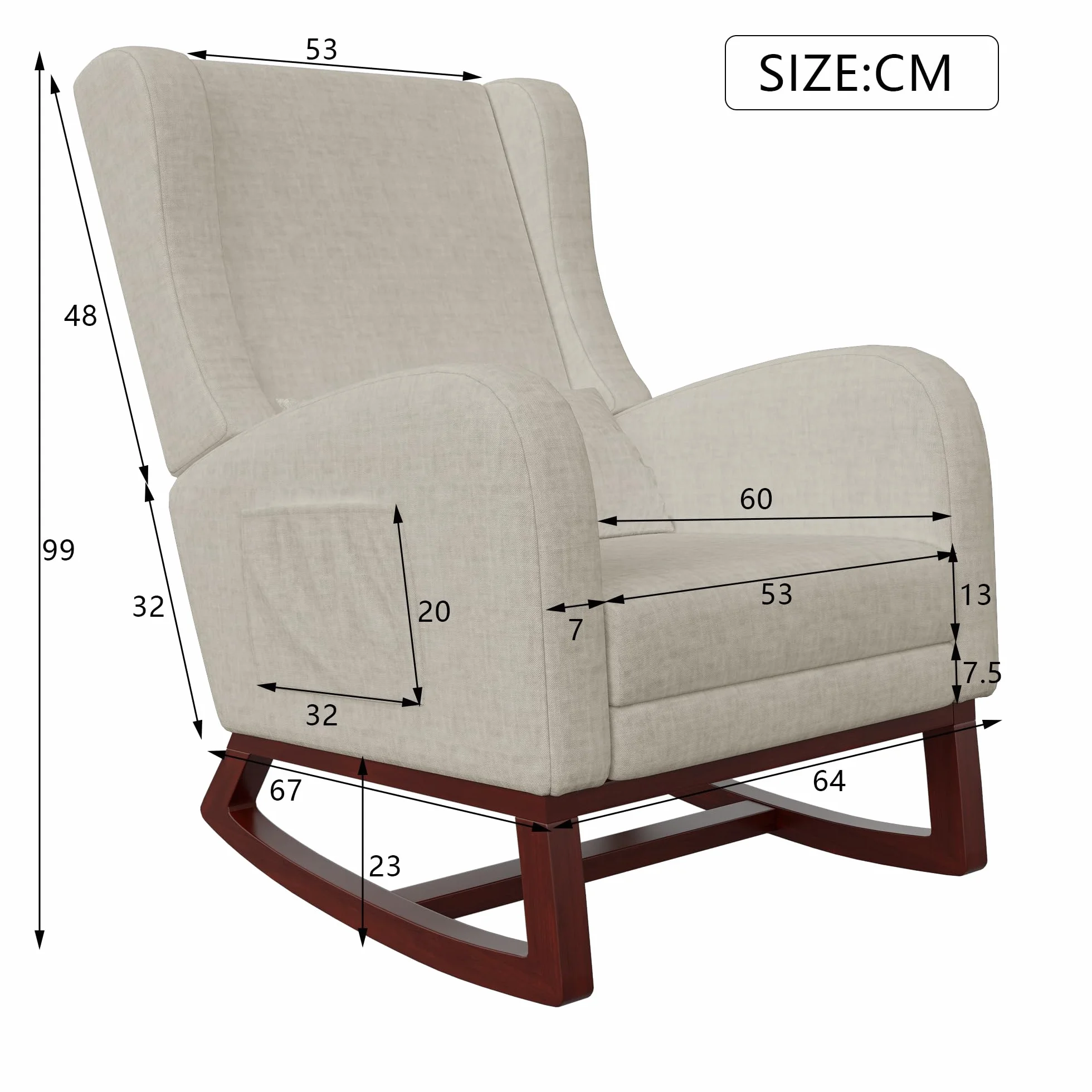 Sedia a Dondolo, Poltrona a Dondolo in Legno per Esterno, Sedia a Dondolo per il Salotto, Adatta per Camera da Letto, Soggiorno e Esterno (Beige, Velluto Spazzolato)