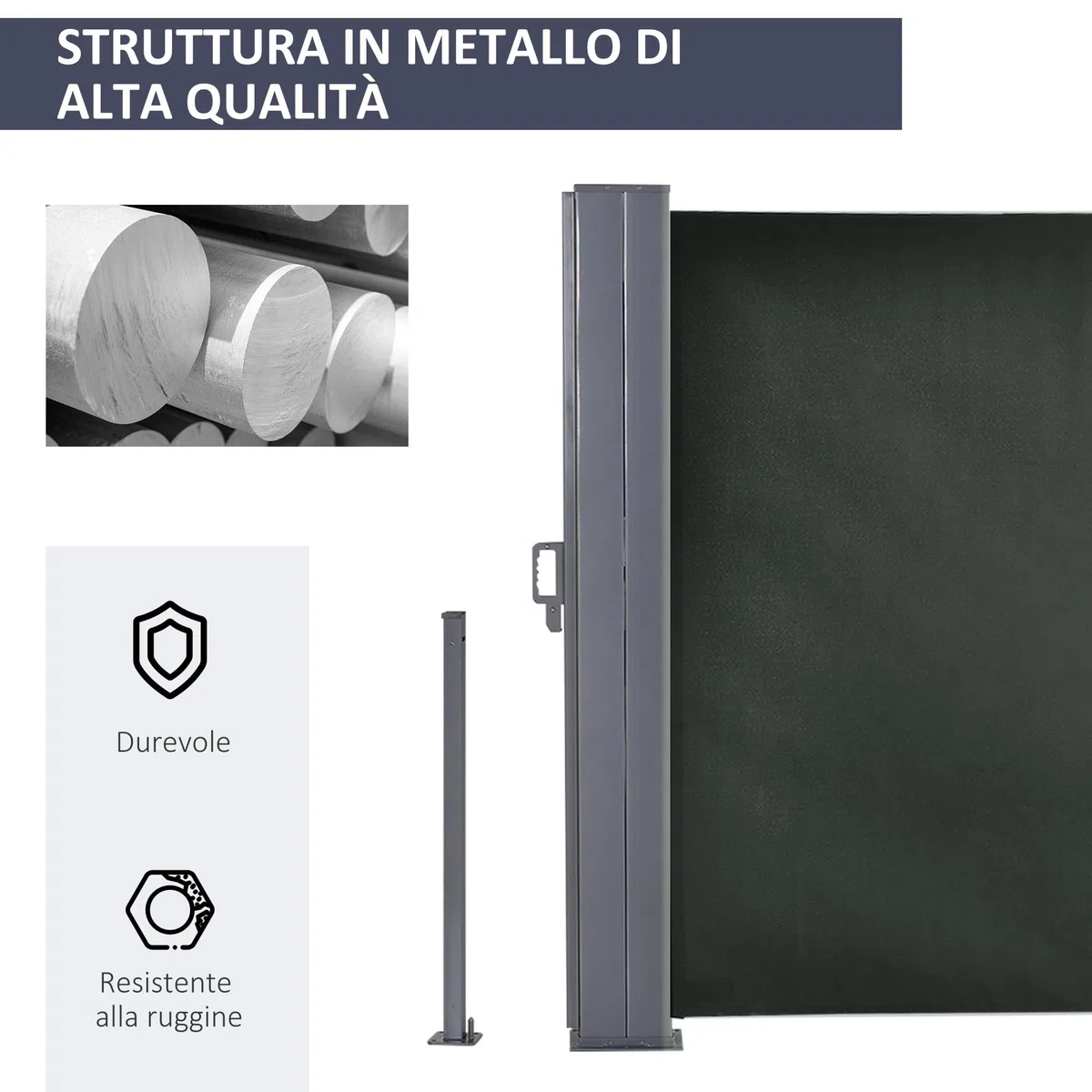 Outsunny Tenda Laterale Retrattile con Maniglia, Frangivista Balcone in Metallo e Poliestere 180 g/m², Anti UV, per Privacy da Esterno, per Balcone Giardino, 600x180 cm, Grigio