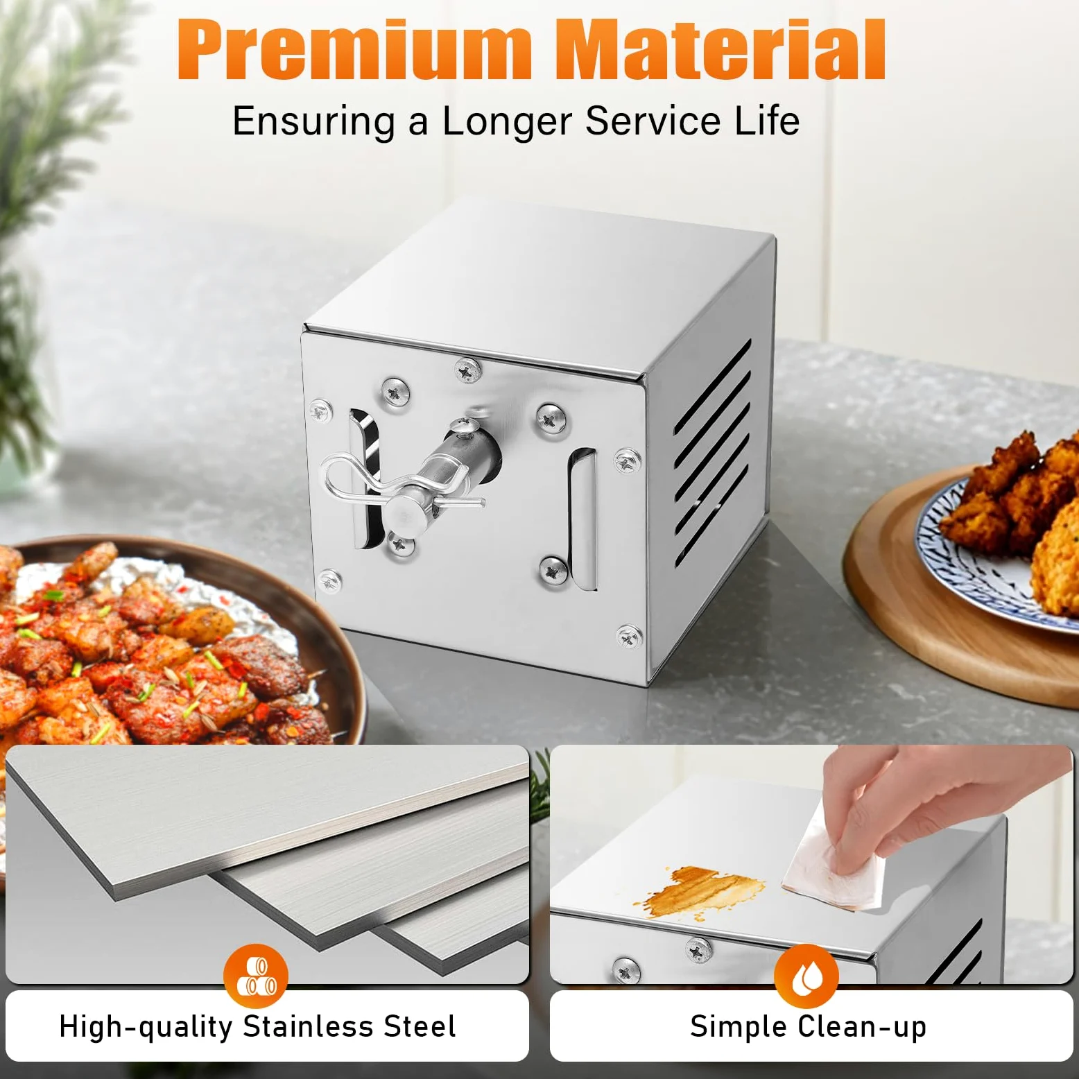 Barbecue a motore per barbecue e barbecue, in acciaio inox, 60 kg, 25 W