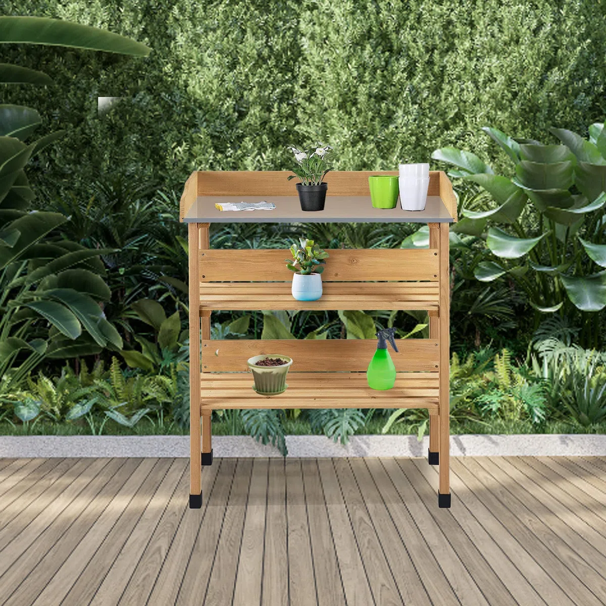 MaxxGarden - Tavolo per piante, 80 x 40 x 86 cm, in legno con ripiano di lavoro