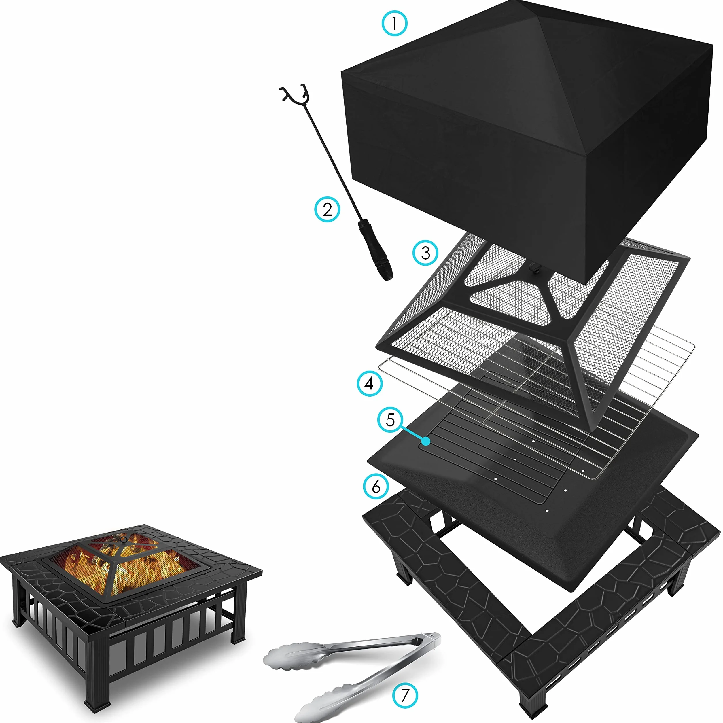 KESSER Braciere con Grill Ø 62 cm, Braciere multifunzionale per barbecue e riscaldamento, con griglia e attizzatoio, Nero