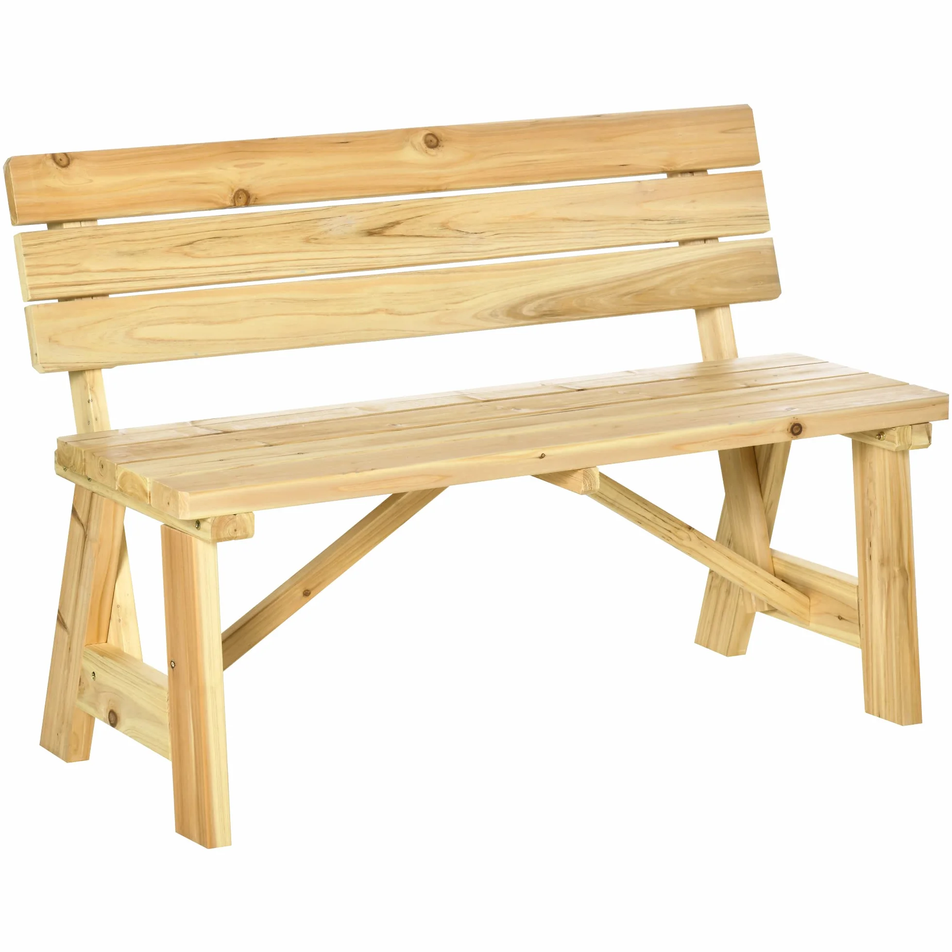 Outsunny Panchina da Esterno in Legno, Panchina 2 Posti da Giardino a Doghe con Schienale Alto, 116x56x80cm, Colore Naturale