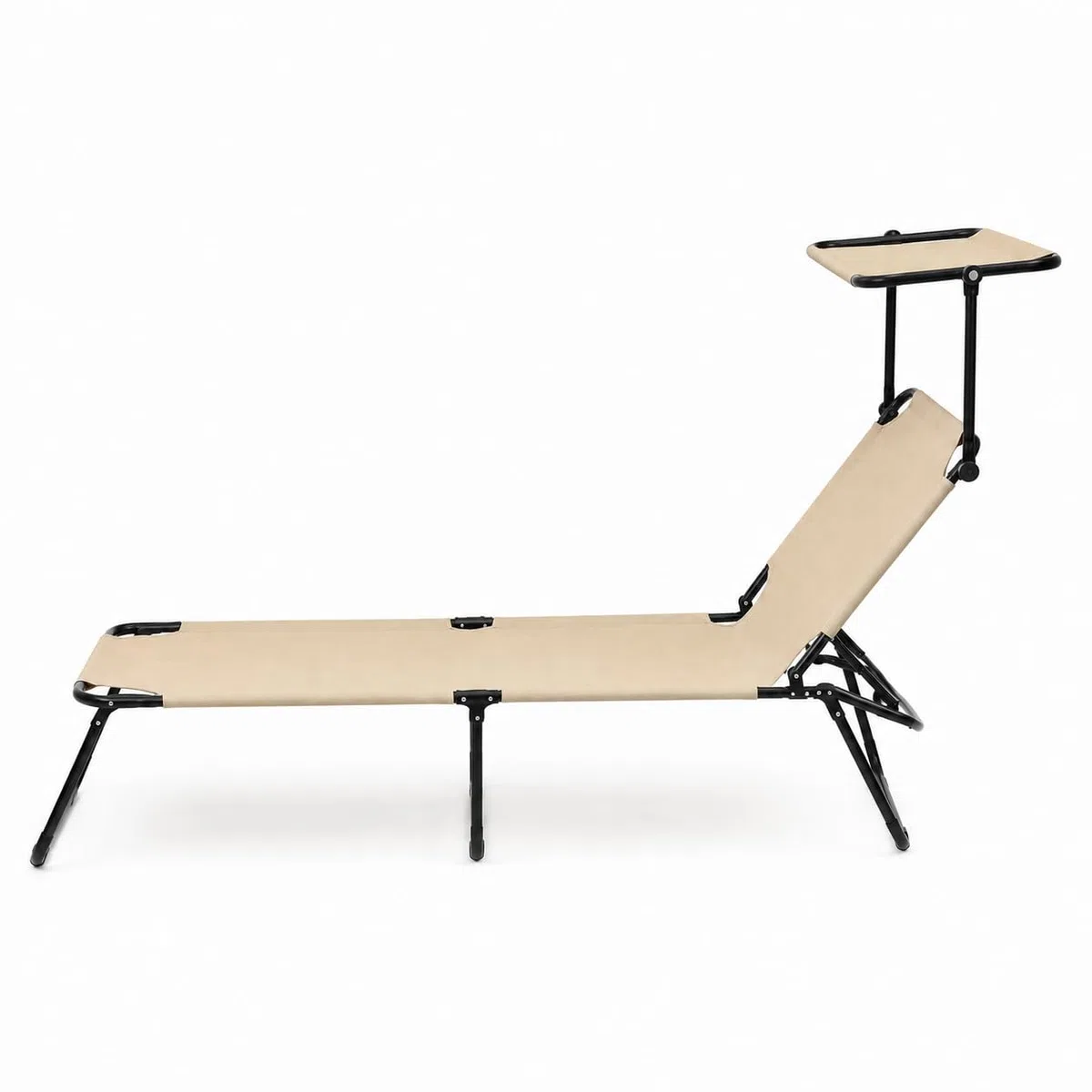Lettino Pieghevole Con Tettuccio Regolabile Prendisole Parasole Schienale Reclinabile Regolabile Struttura In Metallo Nero Sedia Sdraio Per Spiaggia Mare Giardino Piscina 187 x 53 x 24 Cm (Beige)